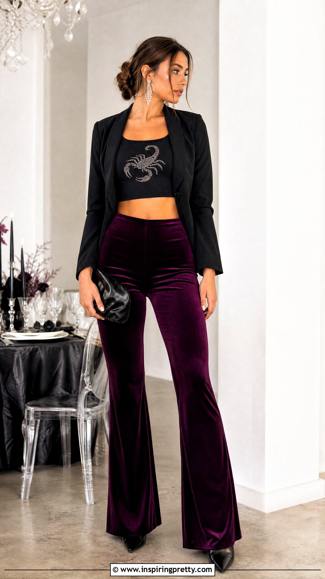 Scorpio Crop Top With Velvet Pants - 20 scorpio crop top outfit ideas