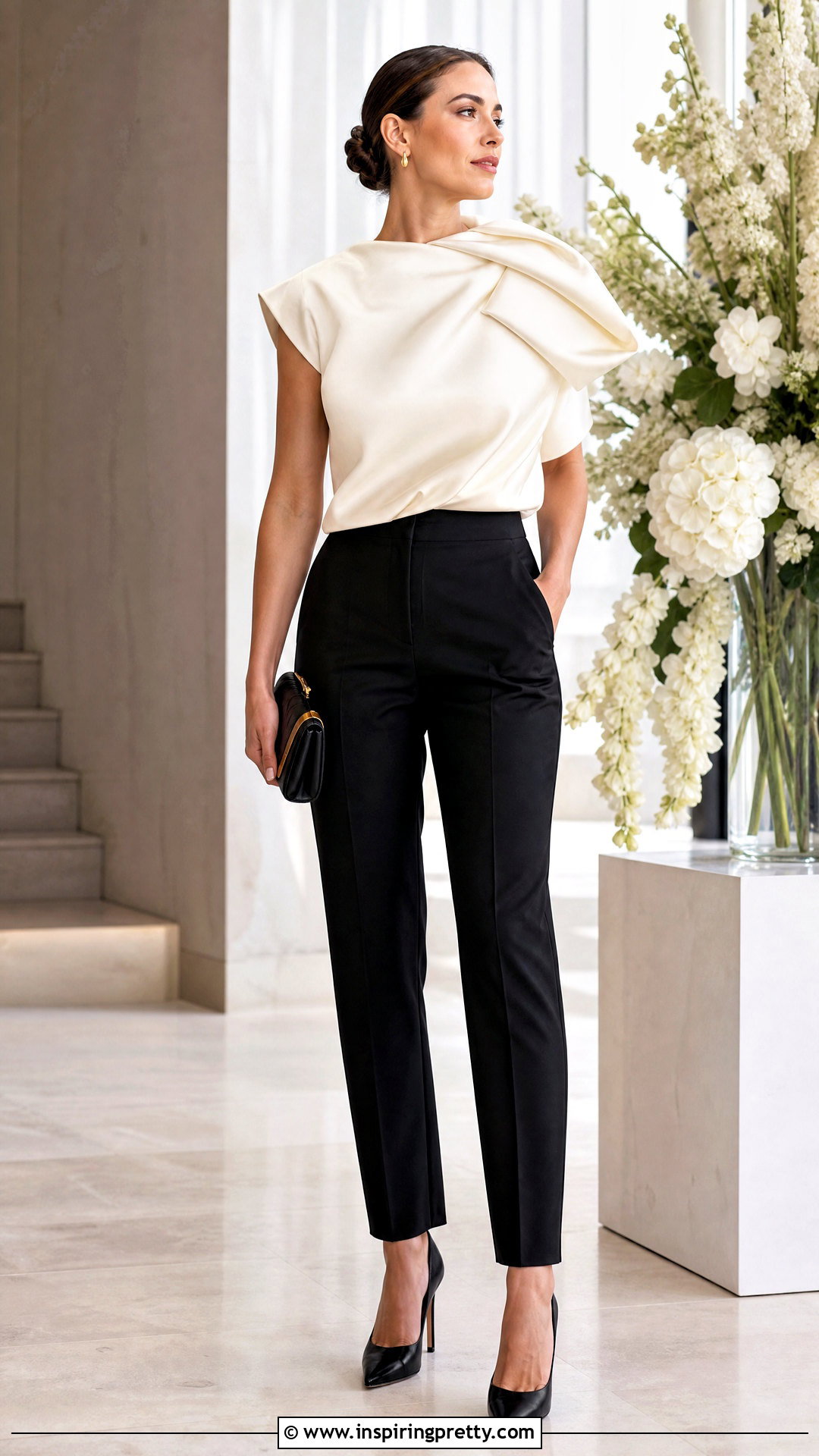 Sculptural Blouse With Simple Black Pants - 50 trendy tops for women