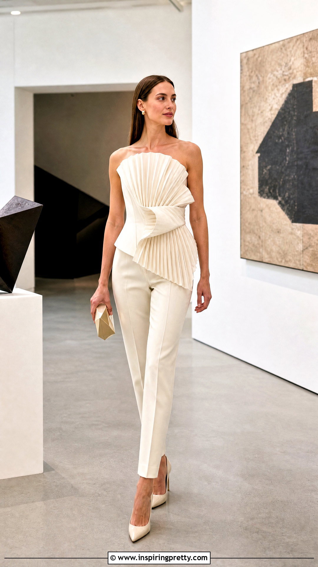 Sculptural Pleated Top With Cigarette Trousers - 50 beautiful top designs