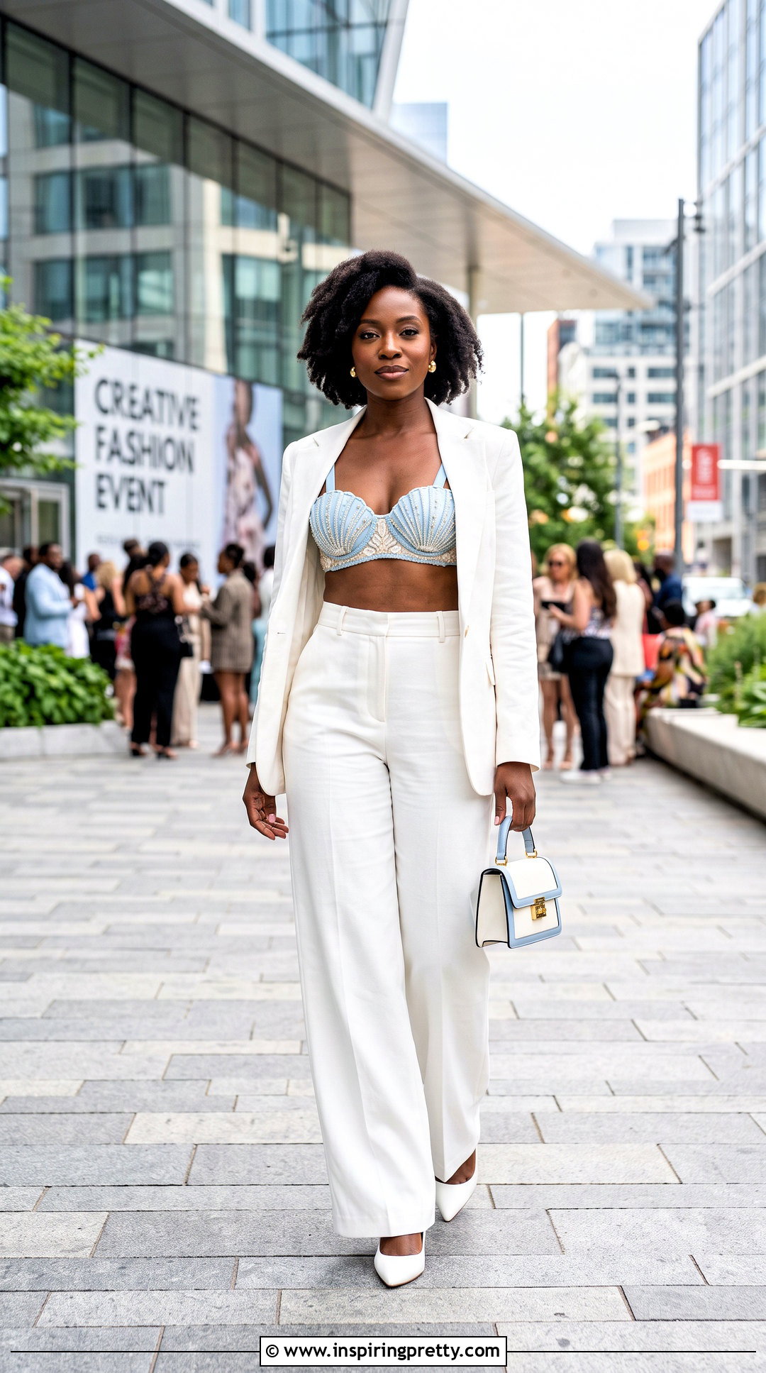 Sea Shell Bra Top With Blazer And Trousers - 20 sea shell bra top outfit ideas