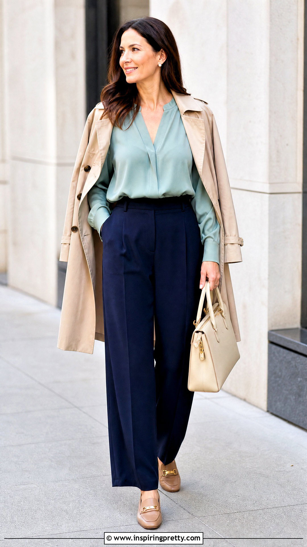 Seafoam Green Blouse With Navy Pants - 25 seafoam green tops outfit ideas