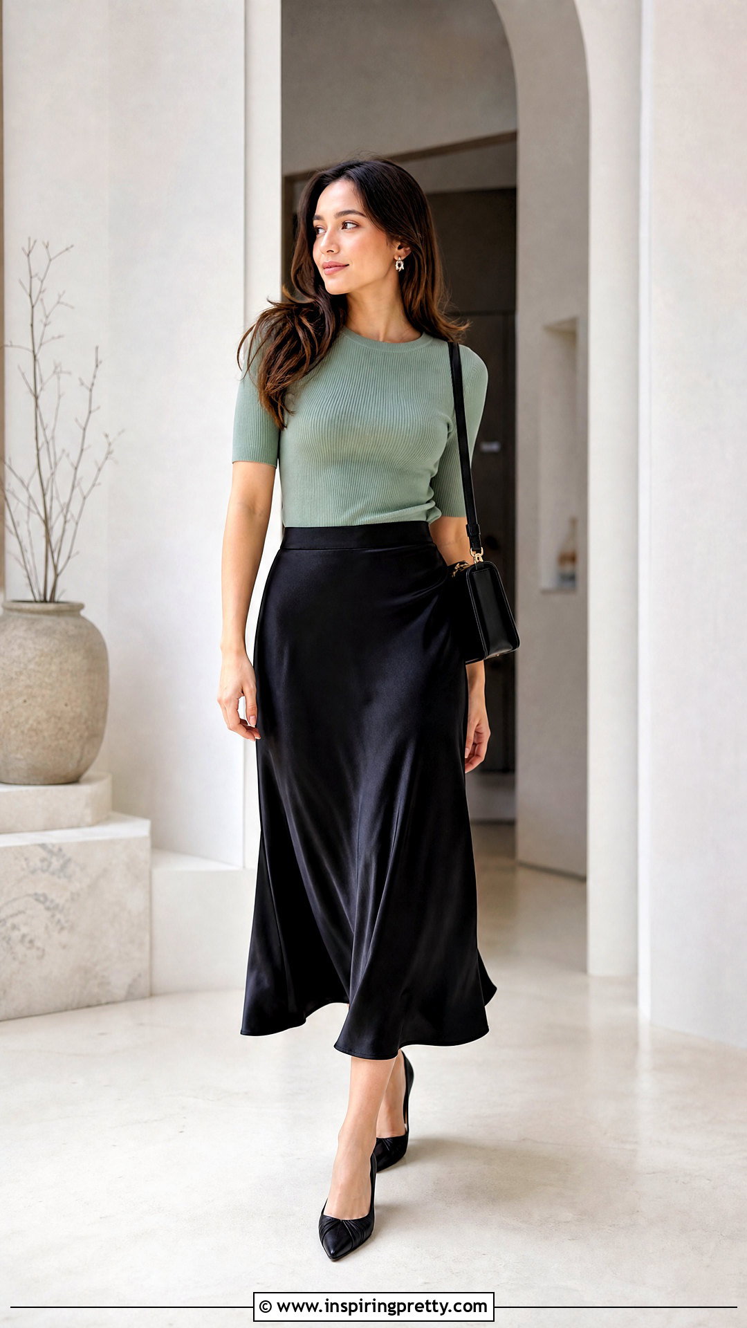 Seafoam Green Top With Black Midi Skirt - 25 seafoam green tops outfit ideas