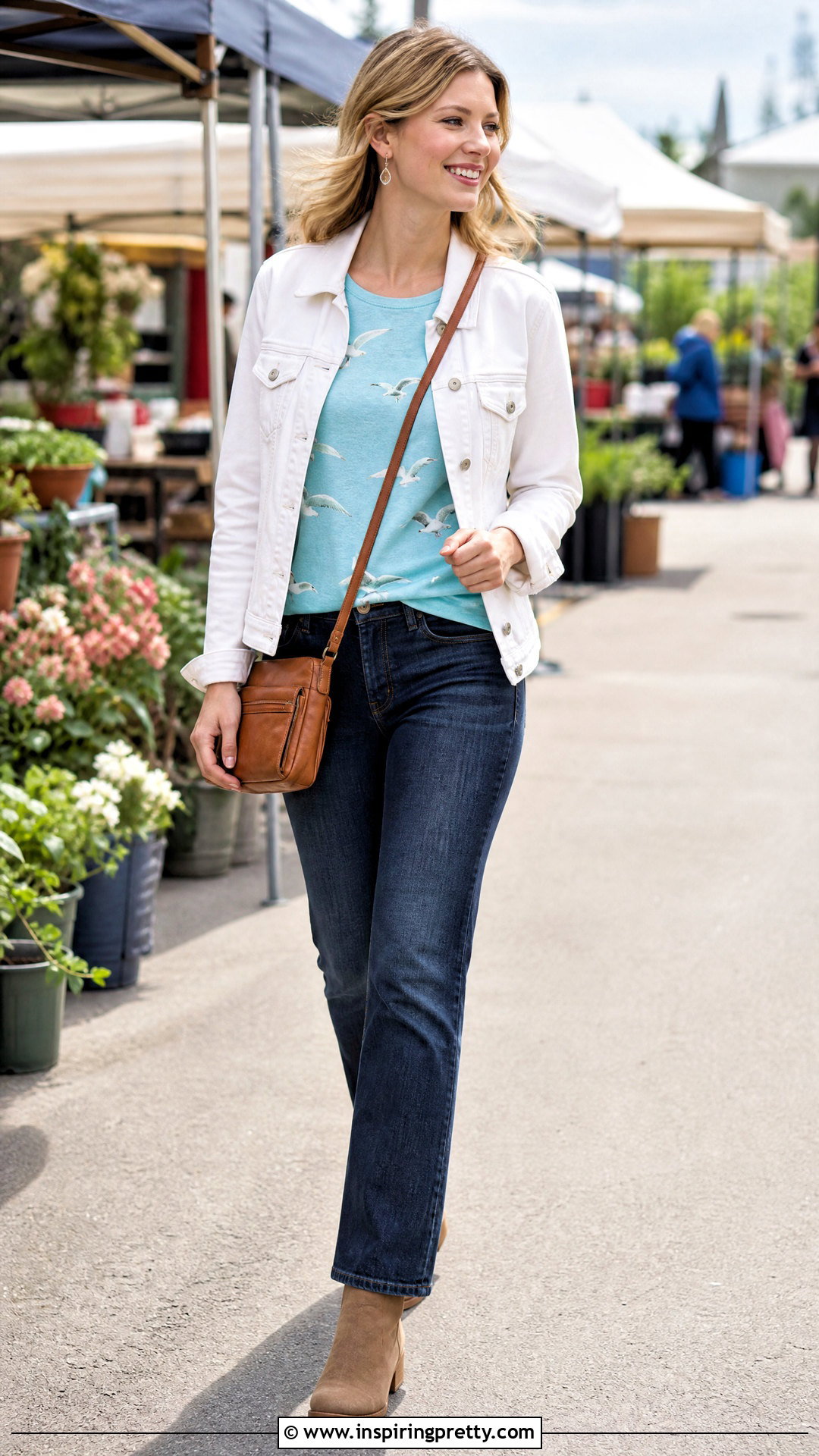 Seagull Top With A White Denim Jacket - 20 seagull top outfit ideas