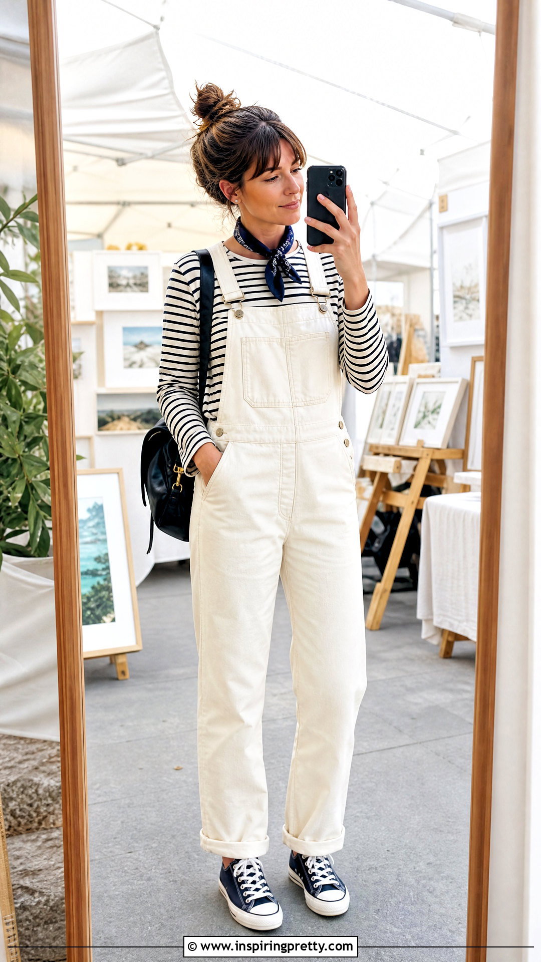Seagull Top With Ecru Overalls - 20 seagull top outfit ideas