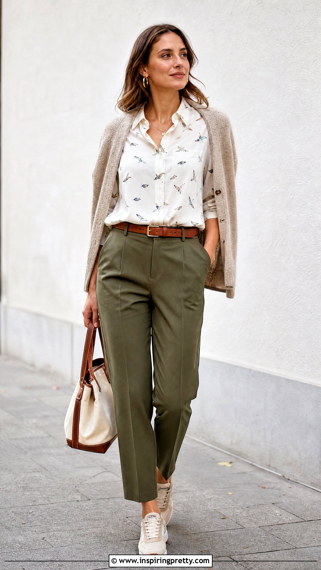 Seagull Top With Olive Green Pants - 20 seagull top outfit ideas