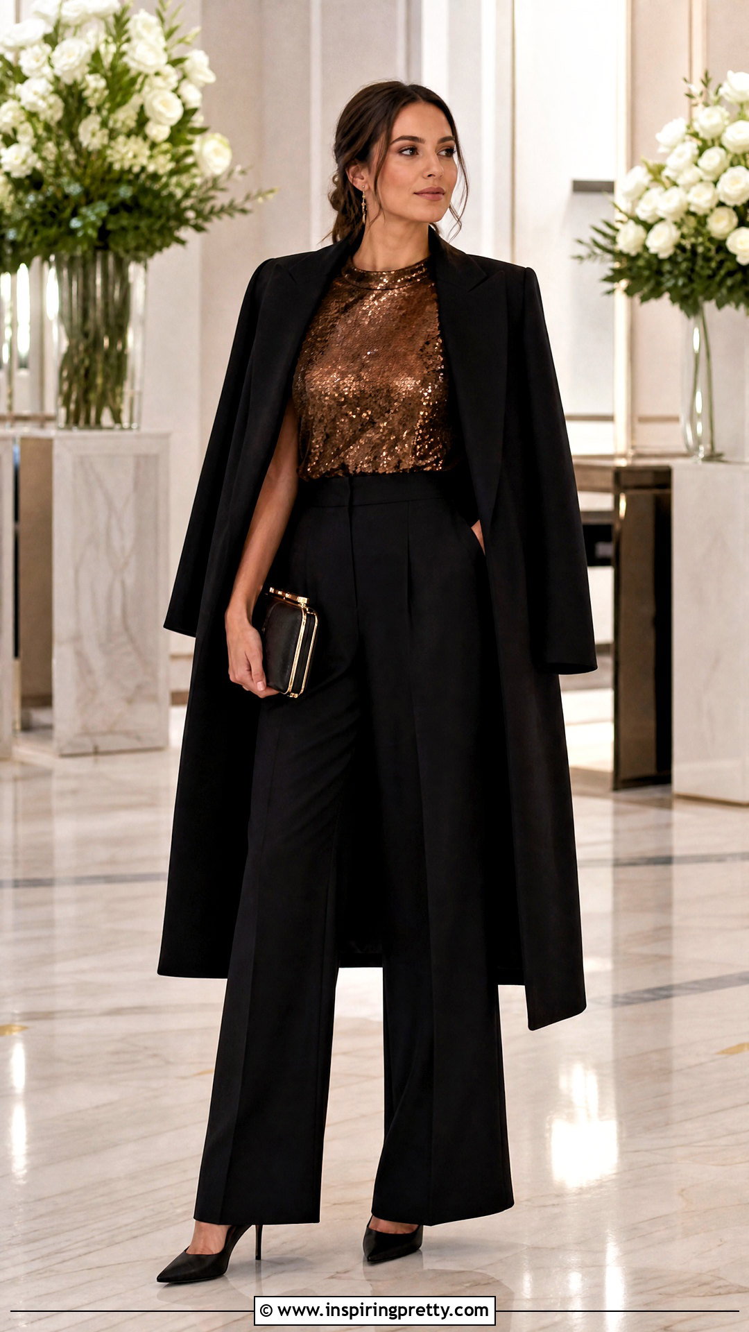 Sequin Autumn Top With Tailored Trousers - 50 autumn tops outfit ideas