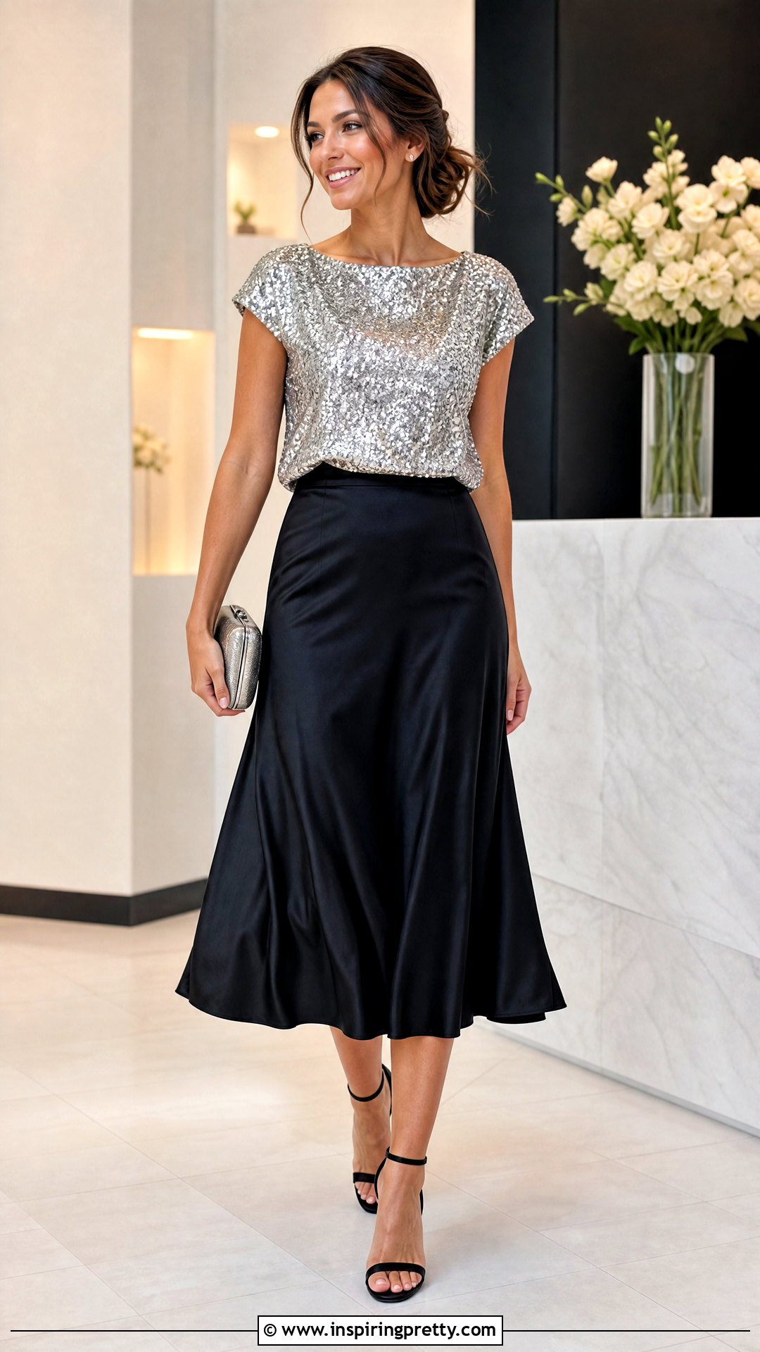 Sequin Blouse With Satin Midi Skirt - 50 fashion tops blouses