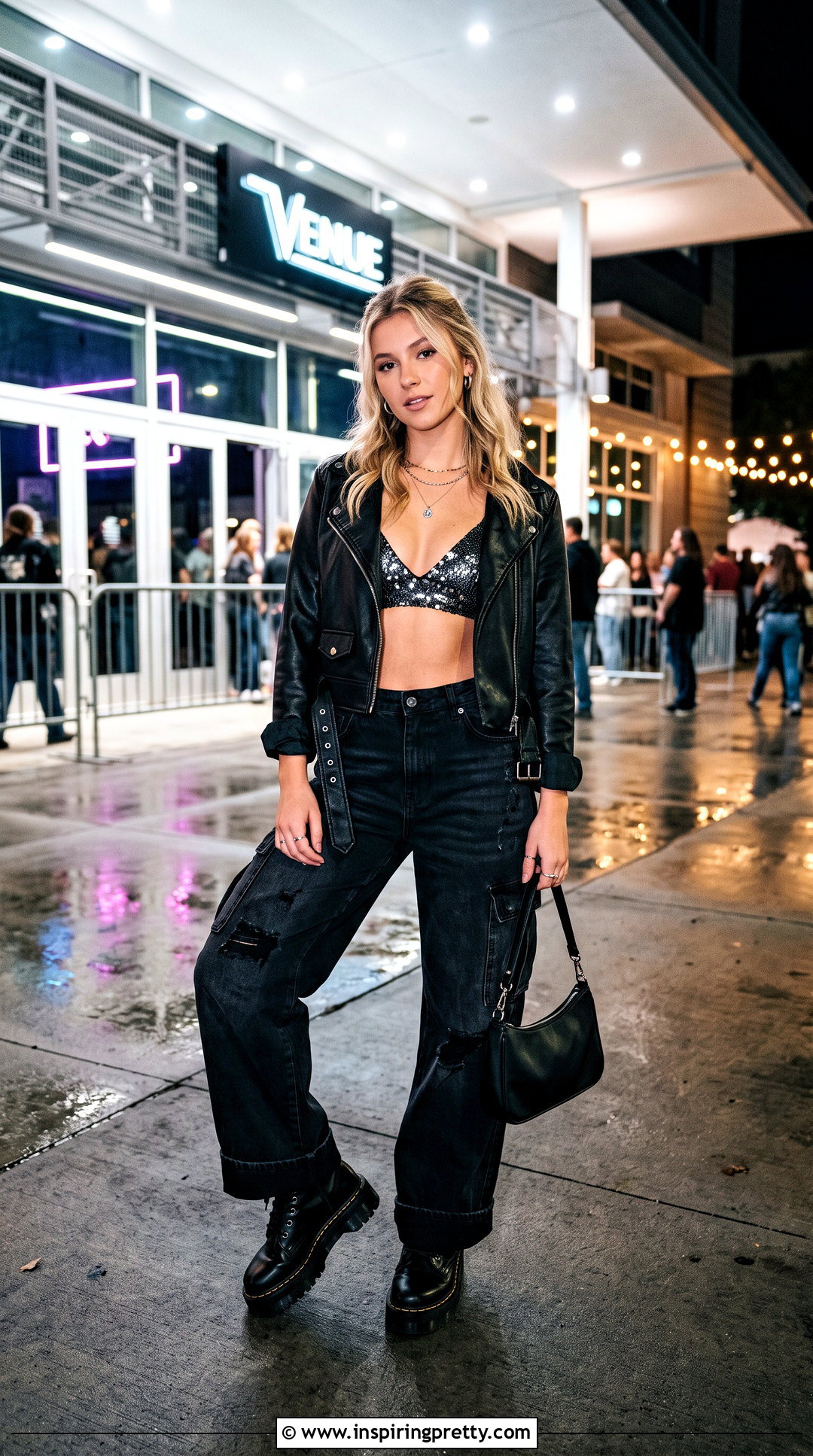 Sequin Bra Top With Black Baggy Jeans - 20 tate mcrae bra top outfit ideas