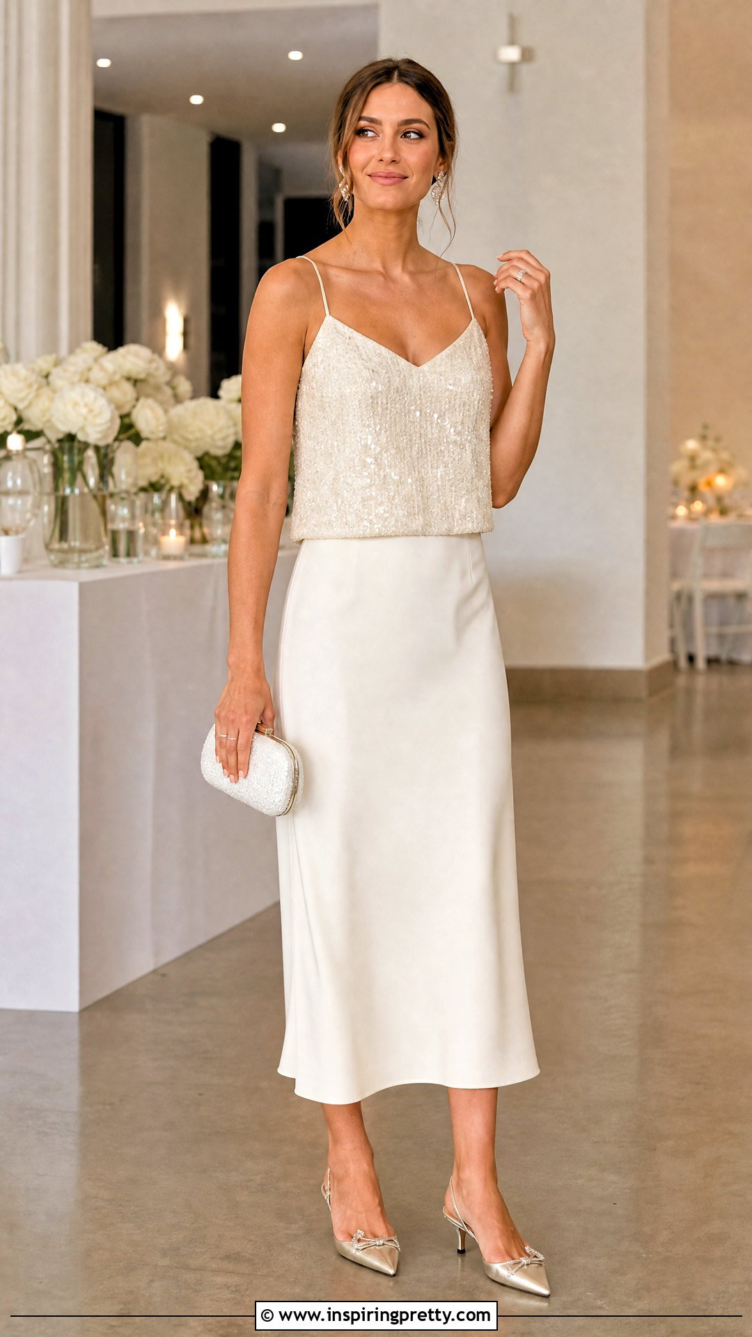 Sequin Bridal Cami Top With Crepe Midi Skirt - 20 Bridal Cami Top outfit ideas