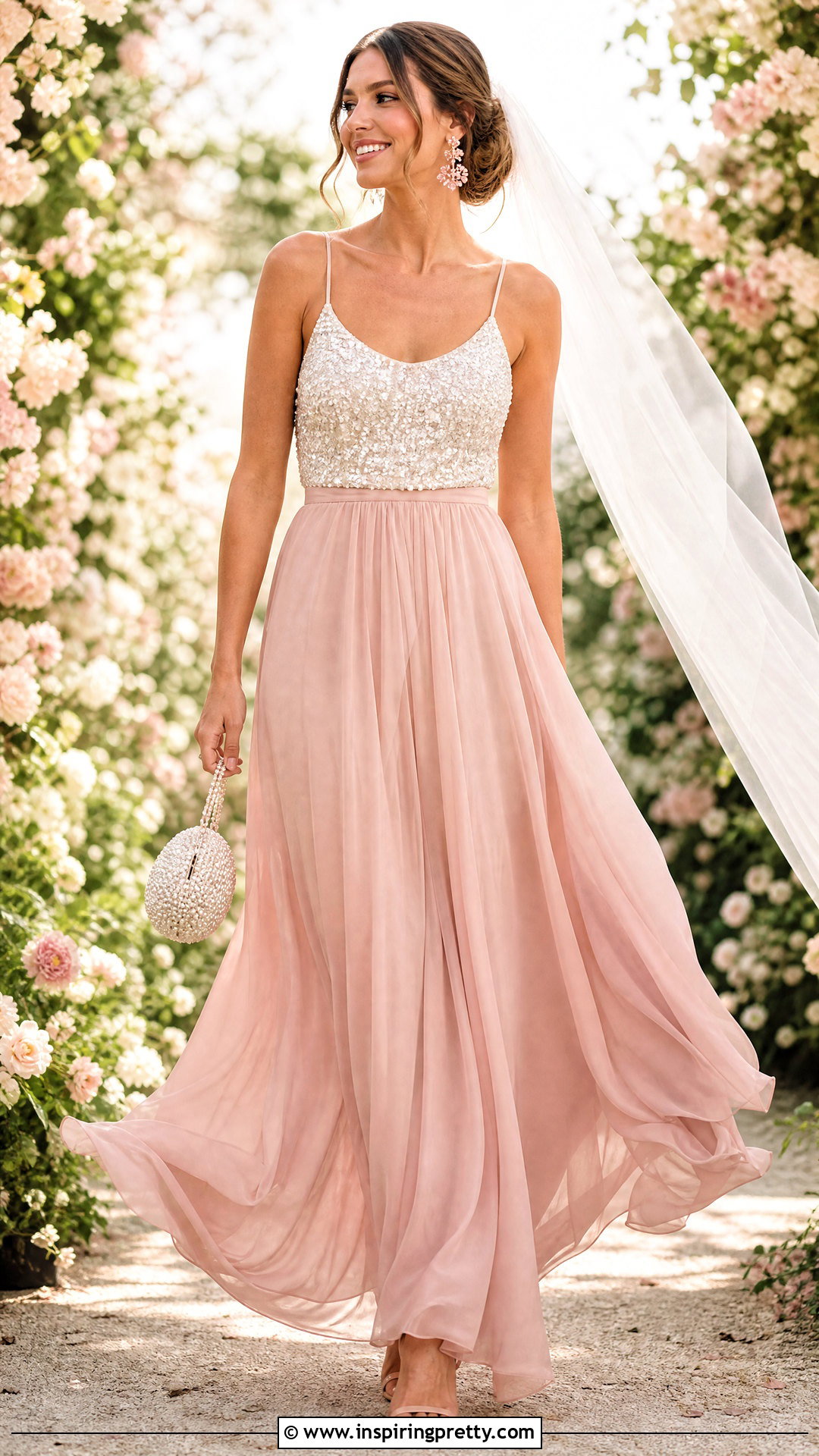 Sequin Bridal Top With Blush Maxi Skirt - 20 Sequin Bridal Top outfit ideas