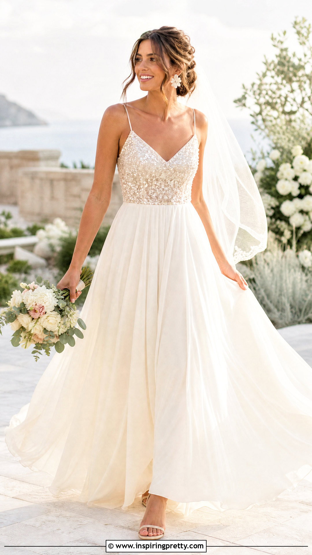 Sequin Bridal Top With Chiffon Maxi Skirt - 20 Sequin Bridal Top outfit ideas