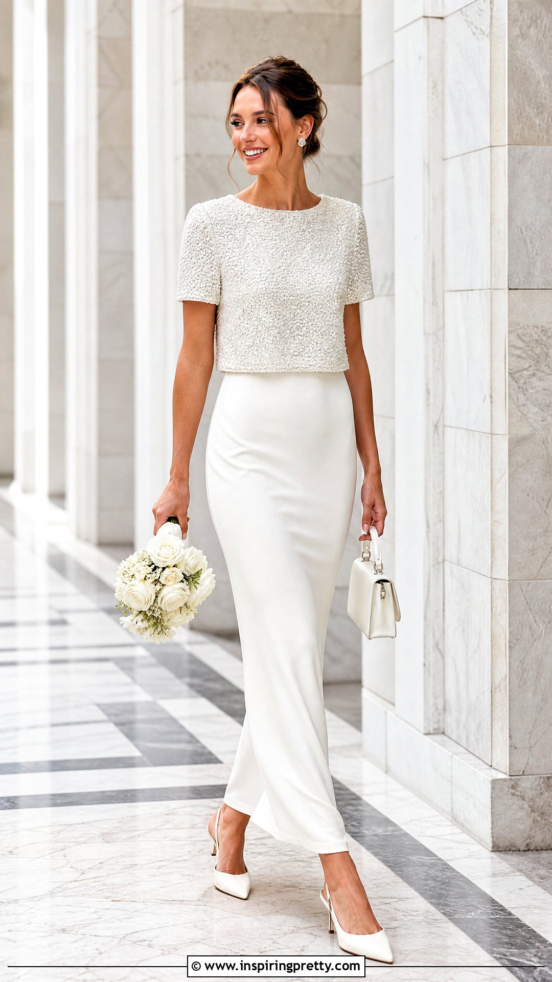 Sequin Bridal Top With Crepe Column Skirt - 20 Sequin Bridal Top outfit ideas