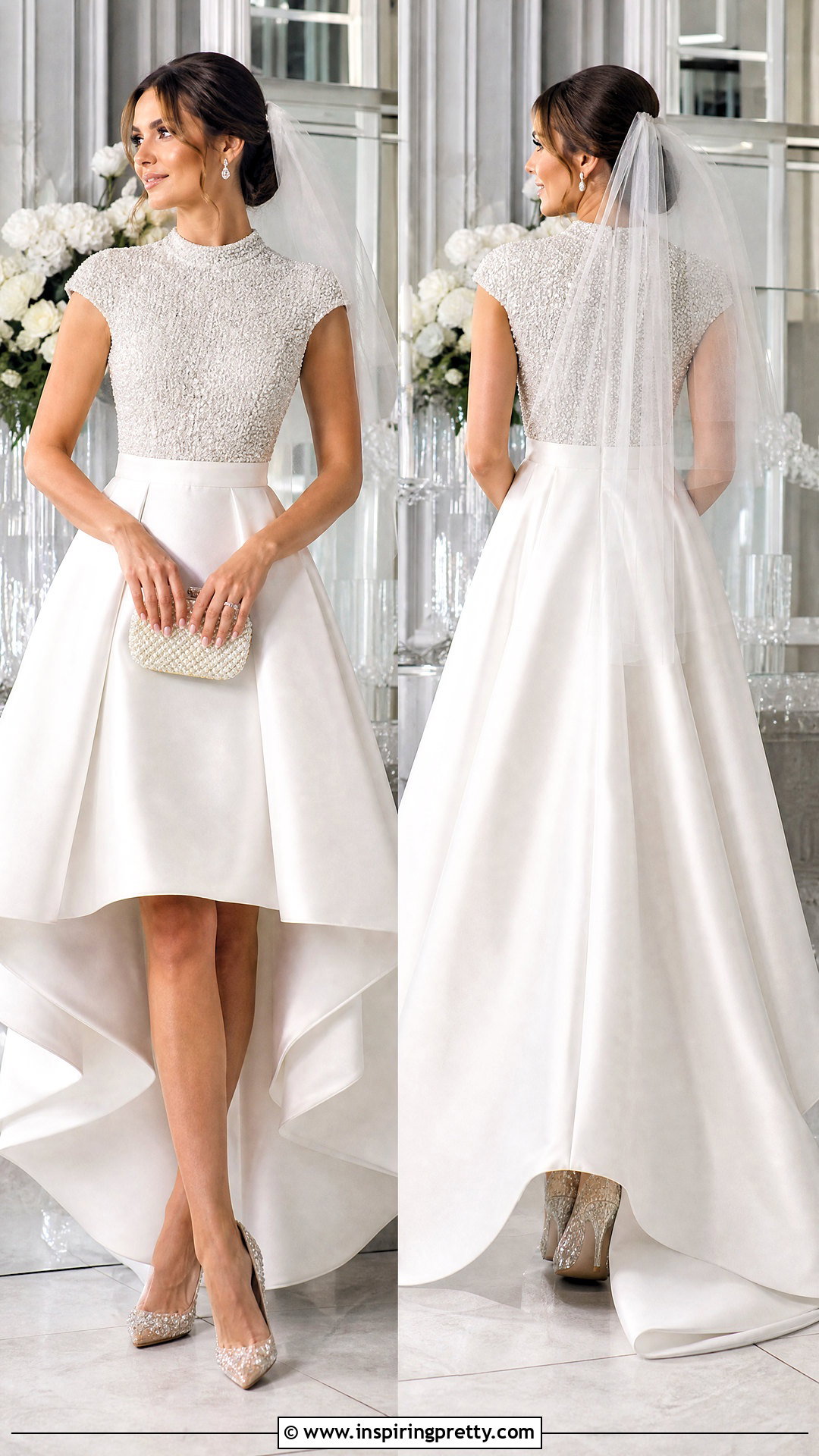 Sequin Bridal Top With High Low Skirt - 20 Sequin Bridal Top outfit ideas