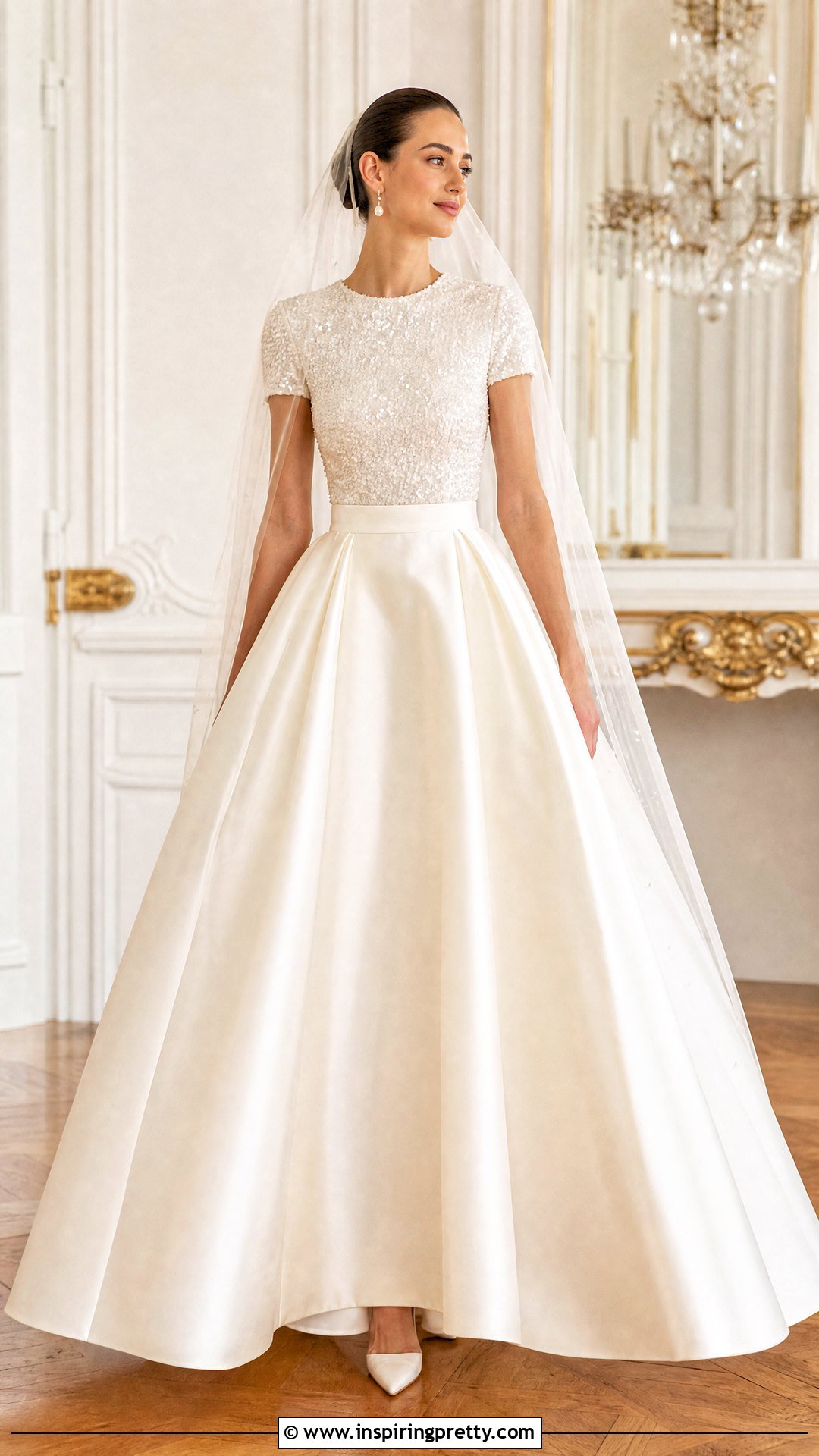 Sequin Bridal Top With Satin Ball Skirt - 20 Sequin Bridal Top outfit ideas