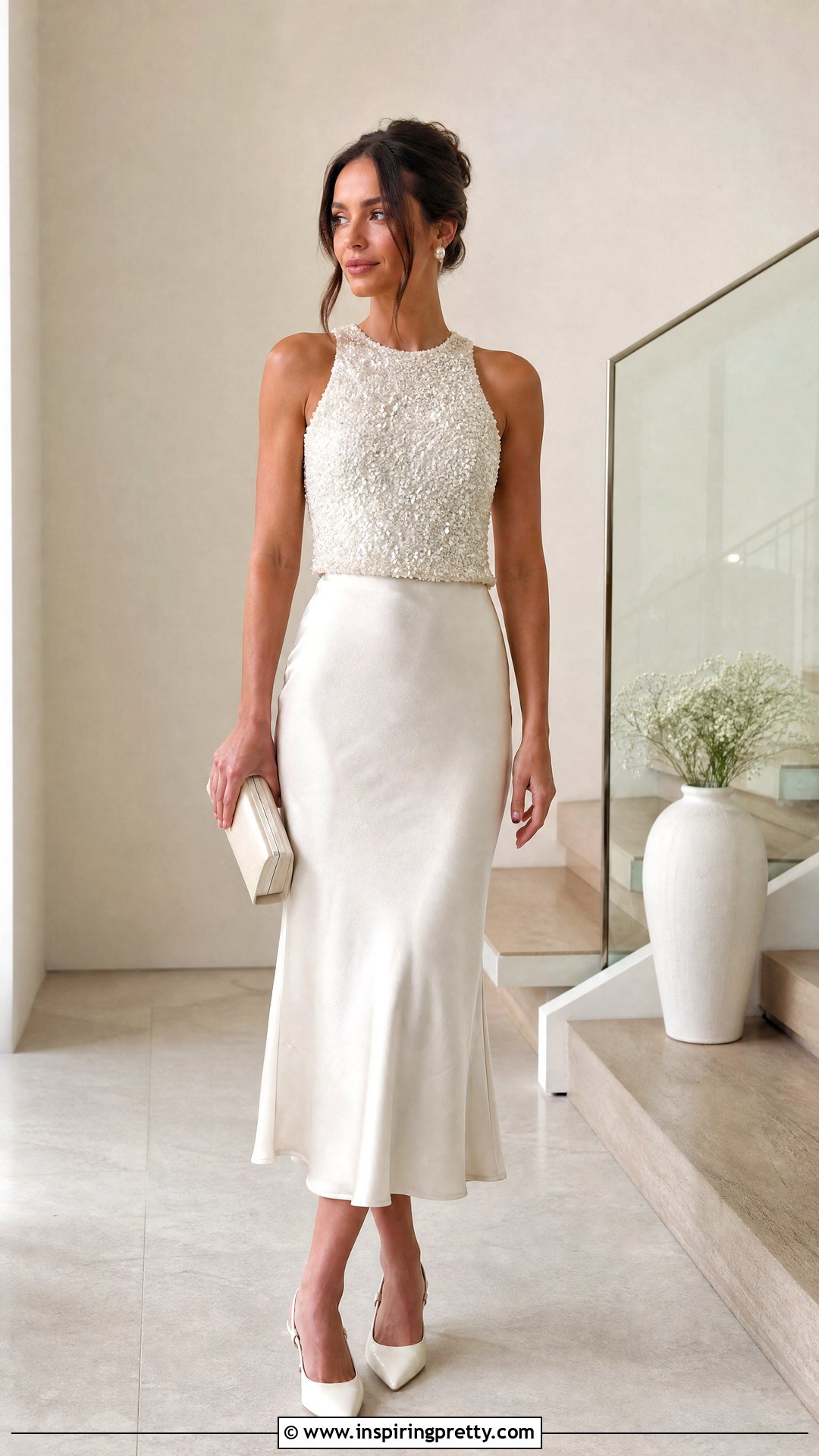 Sequin Bridal Top With Satin Midi Skirt - 20 Sequin Bridal Top outfit ideas