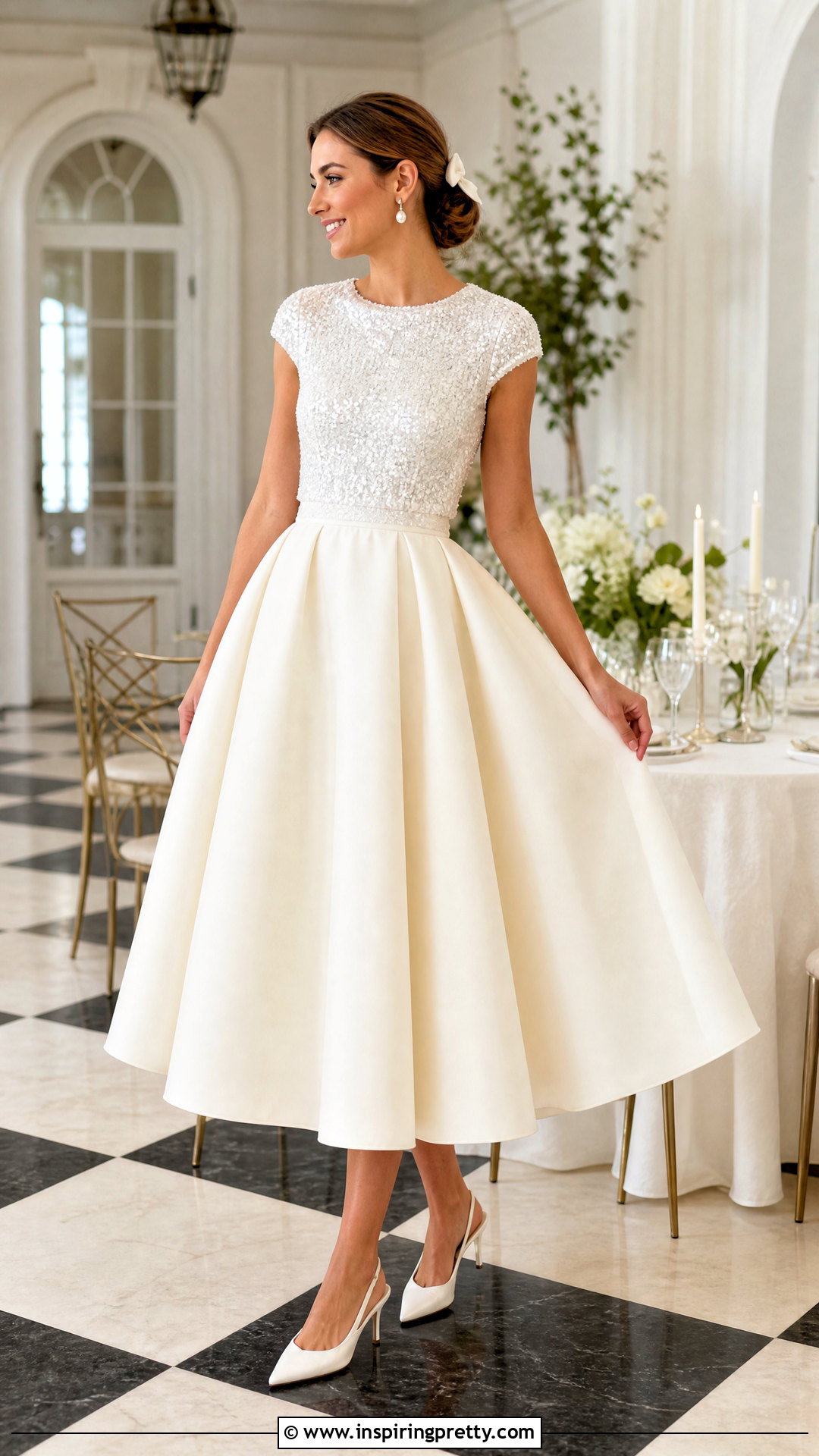 Sequin Bridal Top With Tea Length Skirt - 20 Sequin Bridal Top outfit ideas