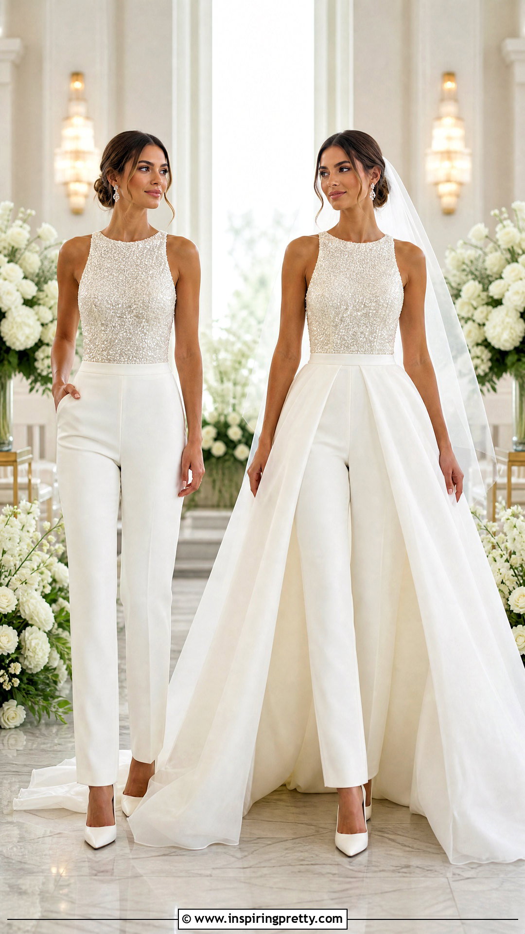 Sequin Bridal Top With Trousers And Overskirt - 20 Sequin Bridal Top outfit ideas