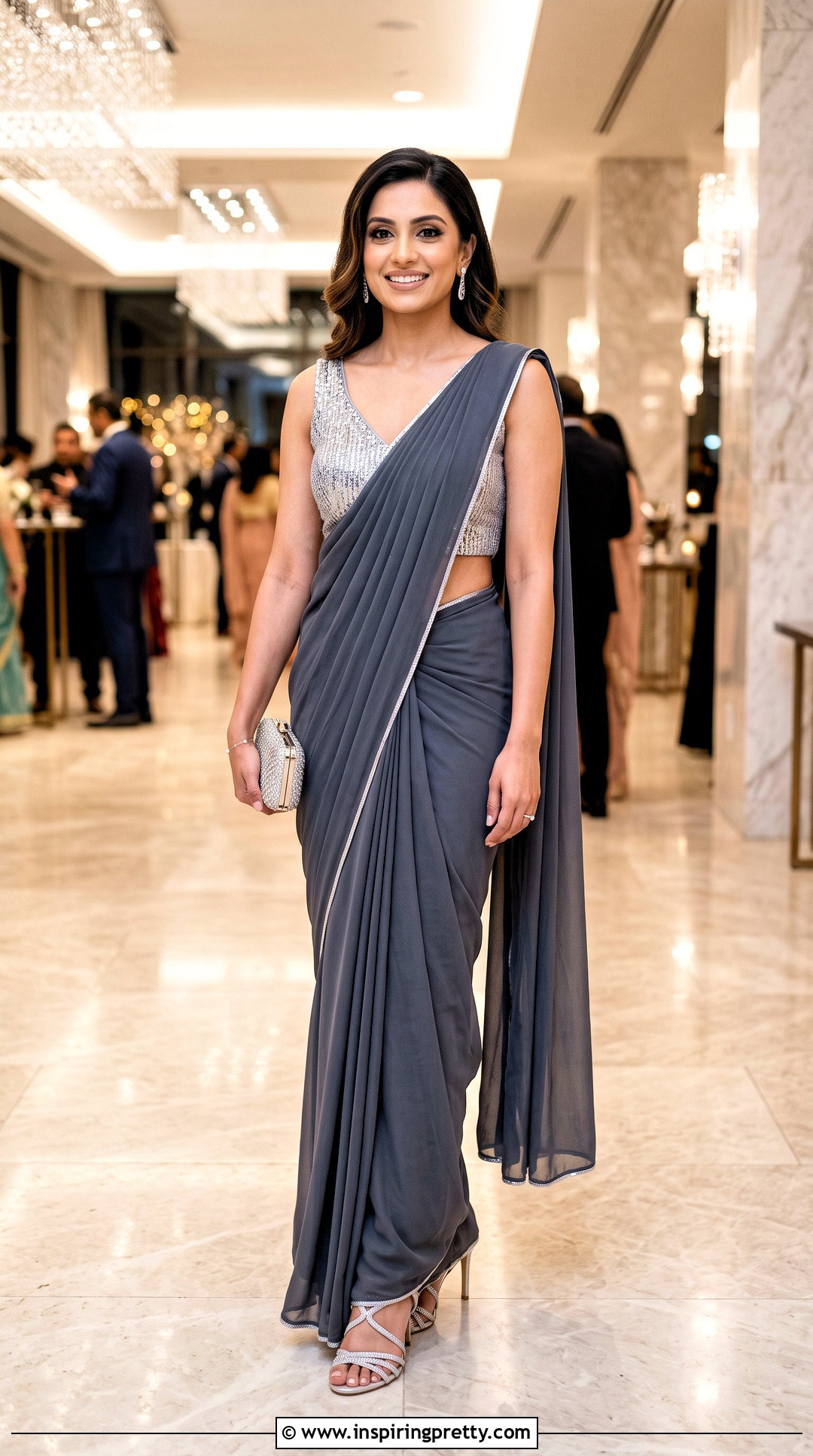 Sequin Crop Top Blouse With Plain Saree - 50 latest crop top blouse designs