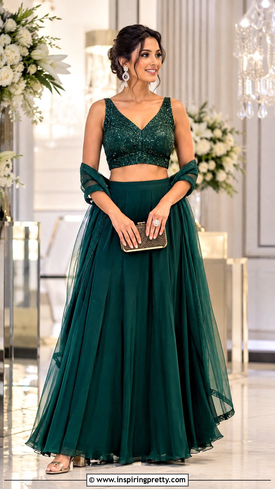 Sequin Crop Top Lehenga - 50 Crop Top Designs For Lehenga Ideas