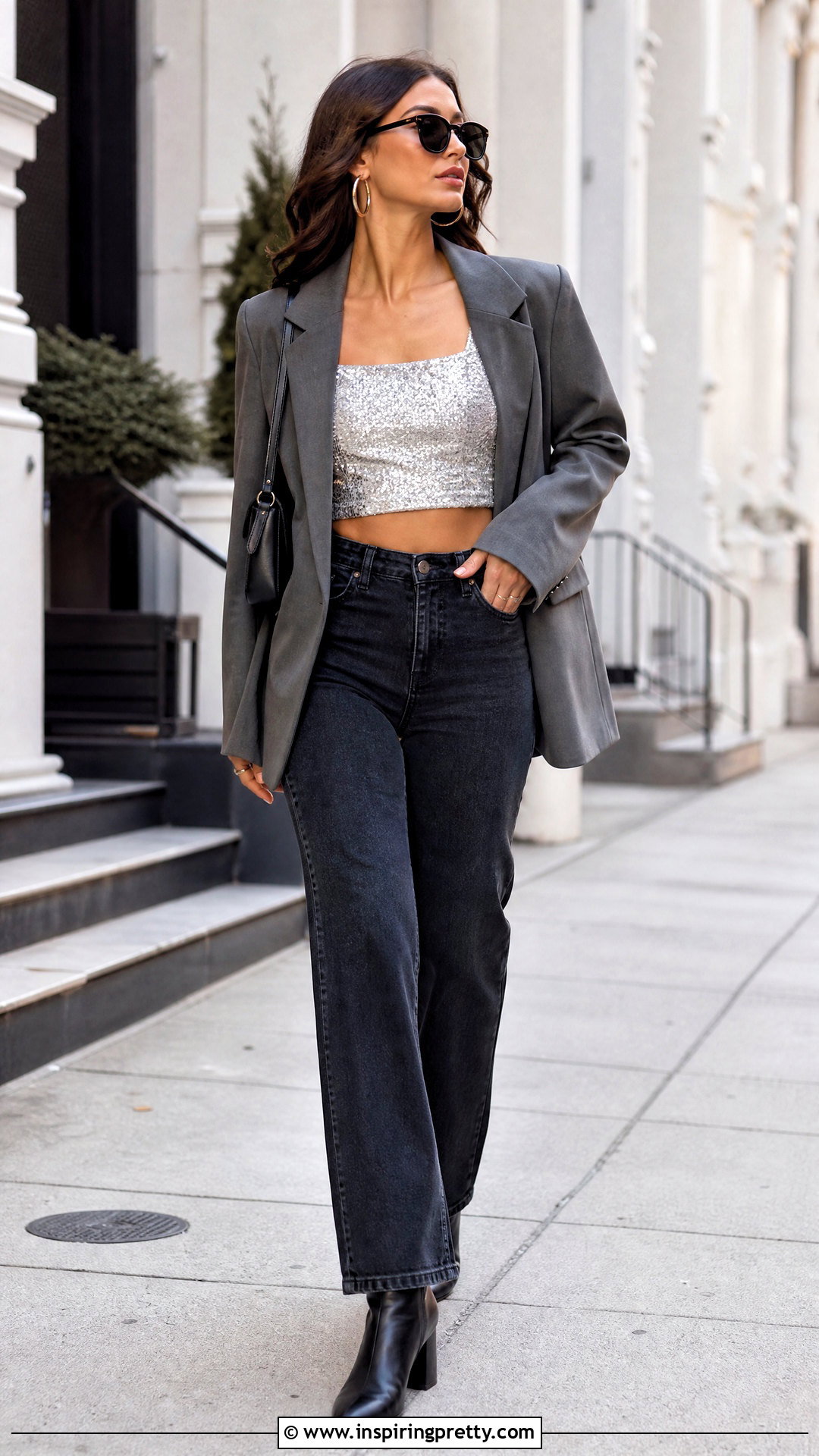 Sequin Crop Top With High Waisted Jeans - 20 sequin tops amazon ideas
