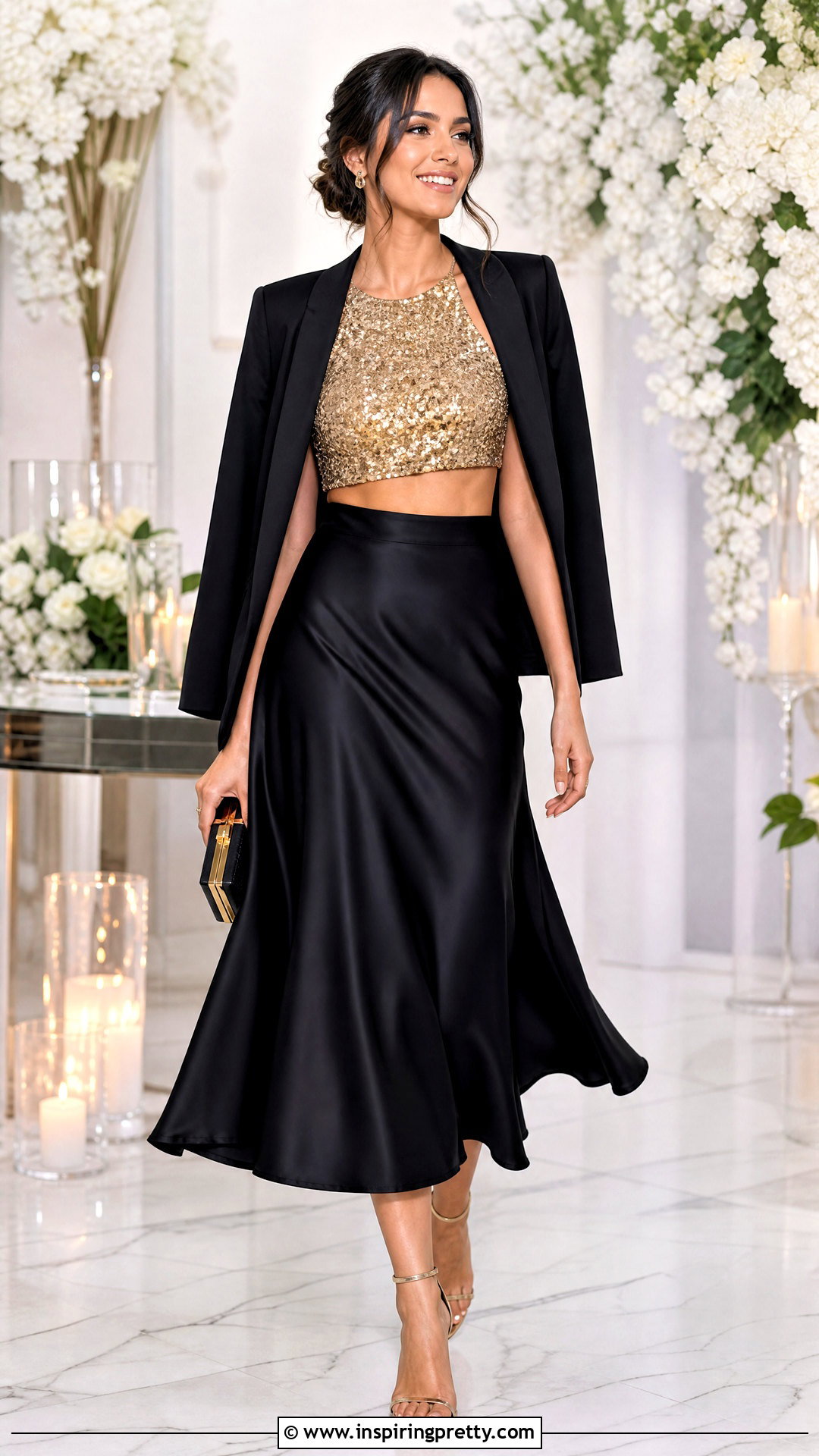 Sequin Crop Top With Satin Midi Skirt - 50 crop top outfits