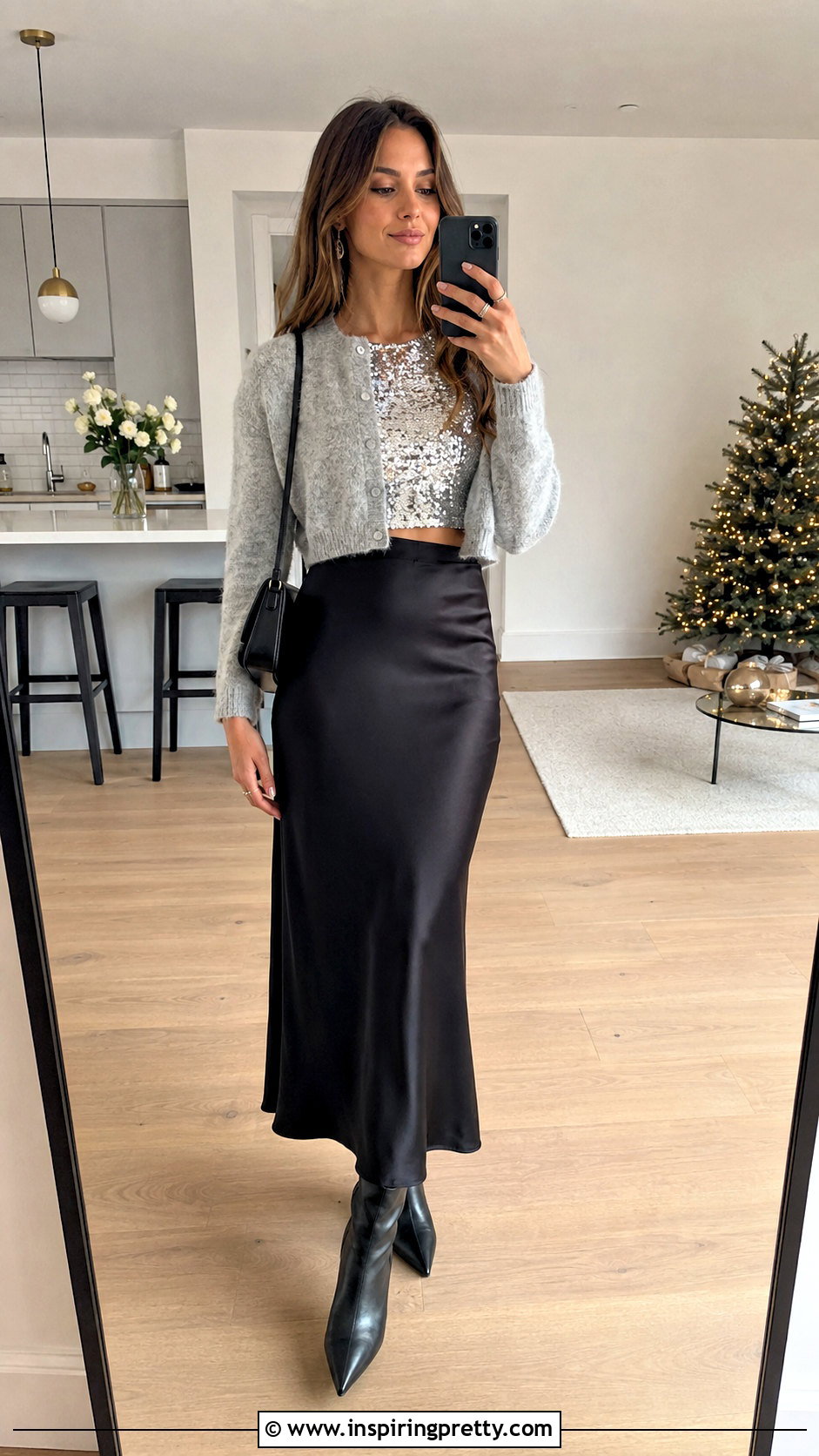 Sequin Crop Top With Slip Skirt And Cardigan - how to style a sequin crop top (20 ways)