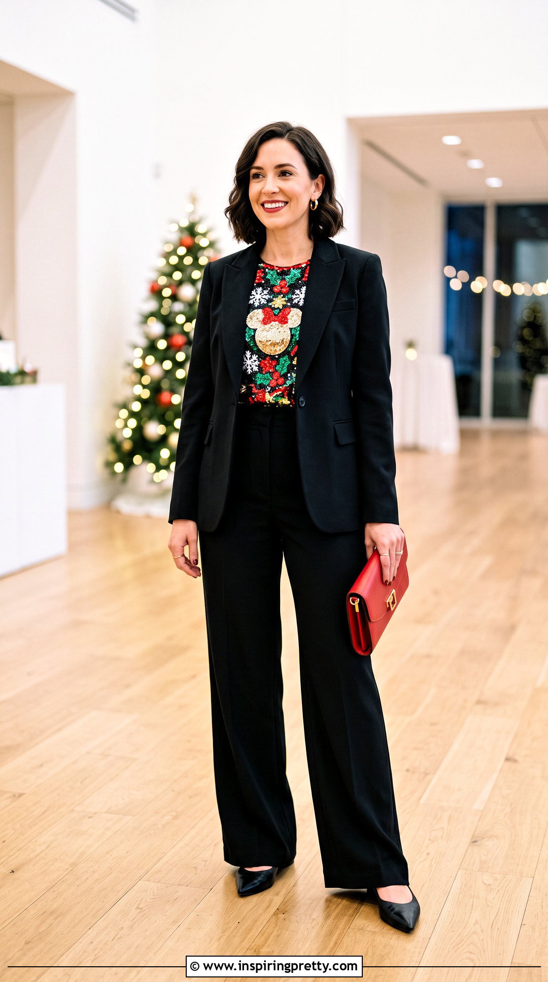 Sequin Disney Christmas Top With Wide Leg Pants - 20 Disney Christmas Tops outfit ideas