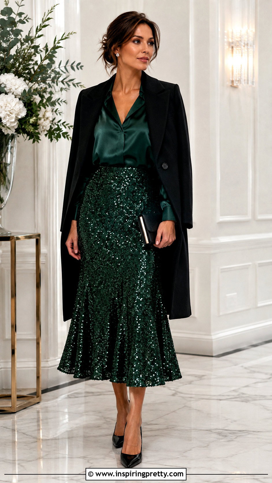 Sequin Flare Skirt And Satin Blouse Outfit - 50 flay skirt and top outfit ideas
