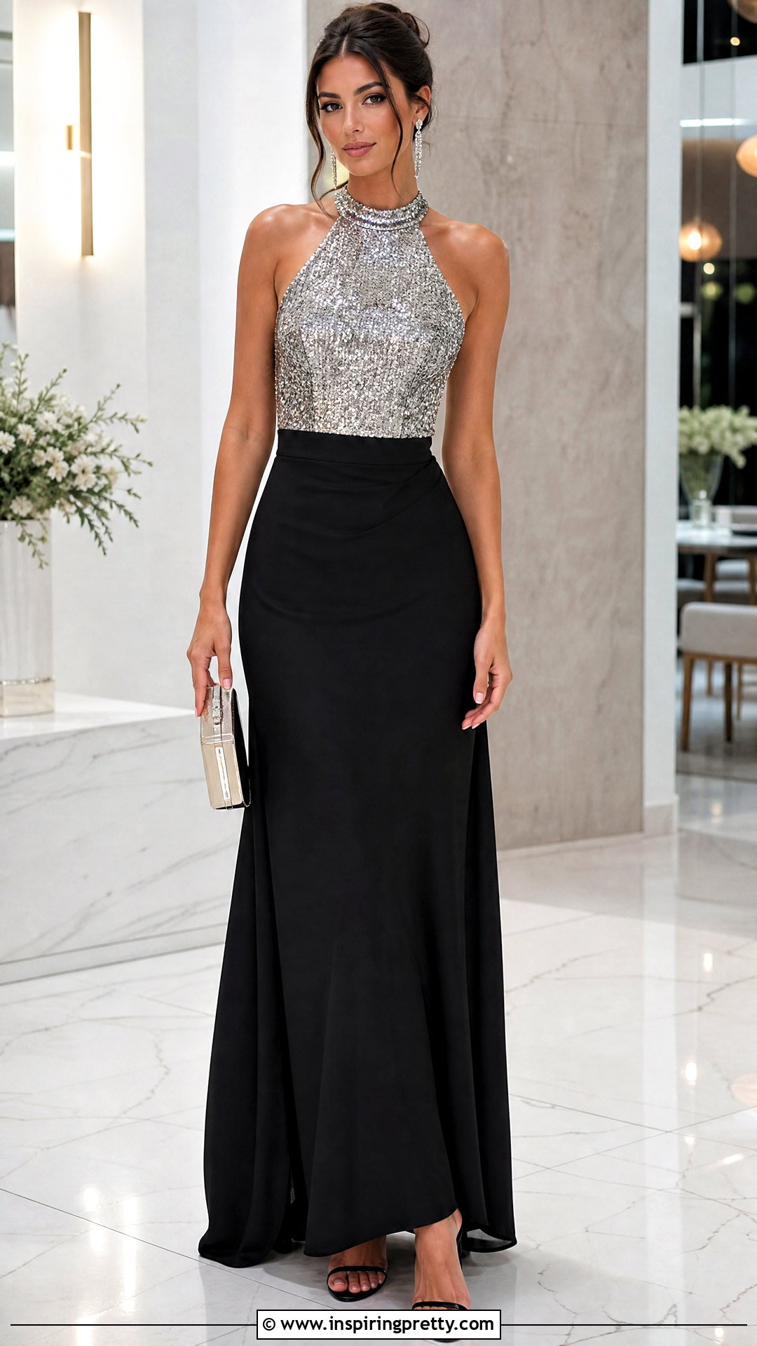 Sequin Halter Top With Black Maxi Skirt - 20 sequin tops women's fashion