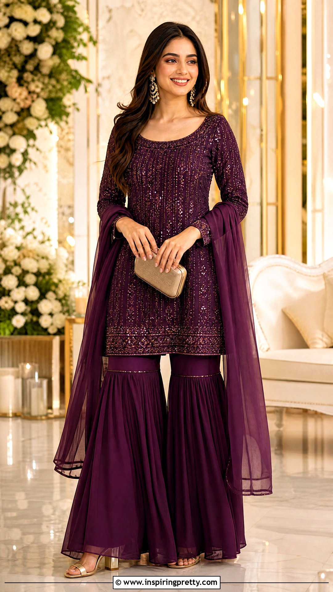 Sequin Kurti With Sharara Pants - 50 traditional tops for women