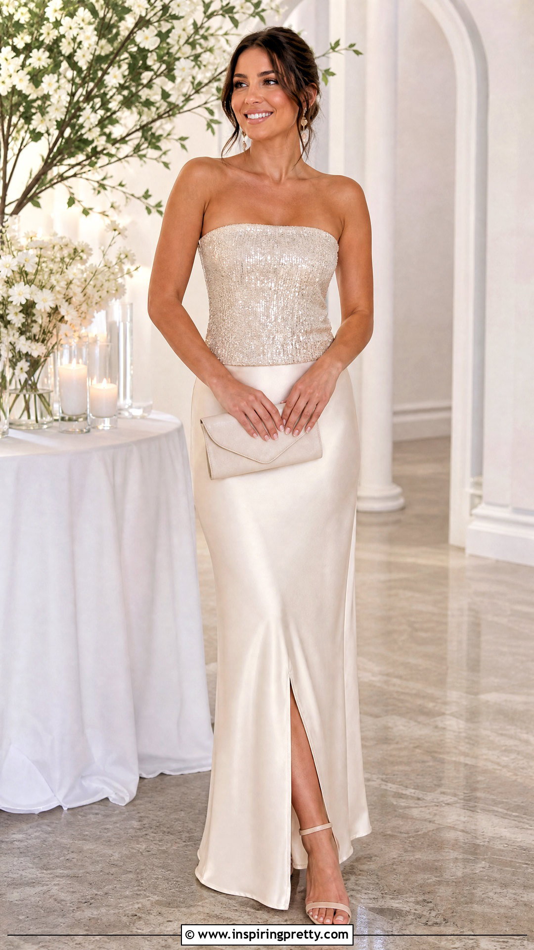 Sequin Long Tube Top With Satin Maxi Skirt - 50 Long Tube Top Outfit ideas