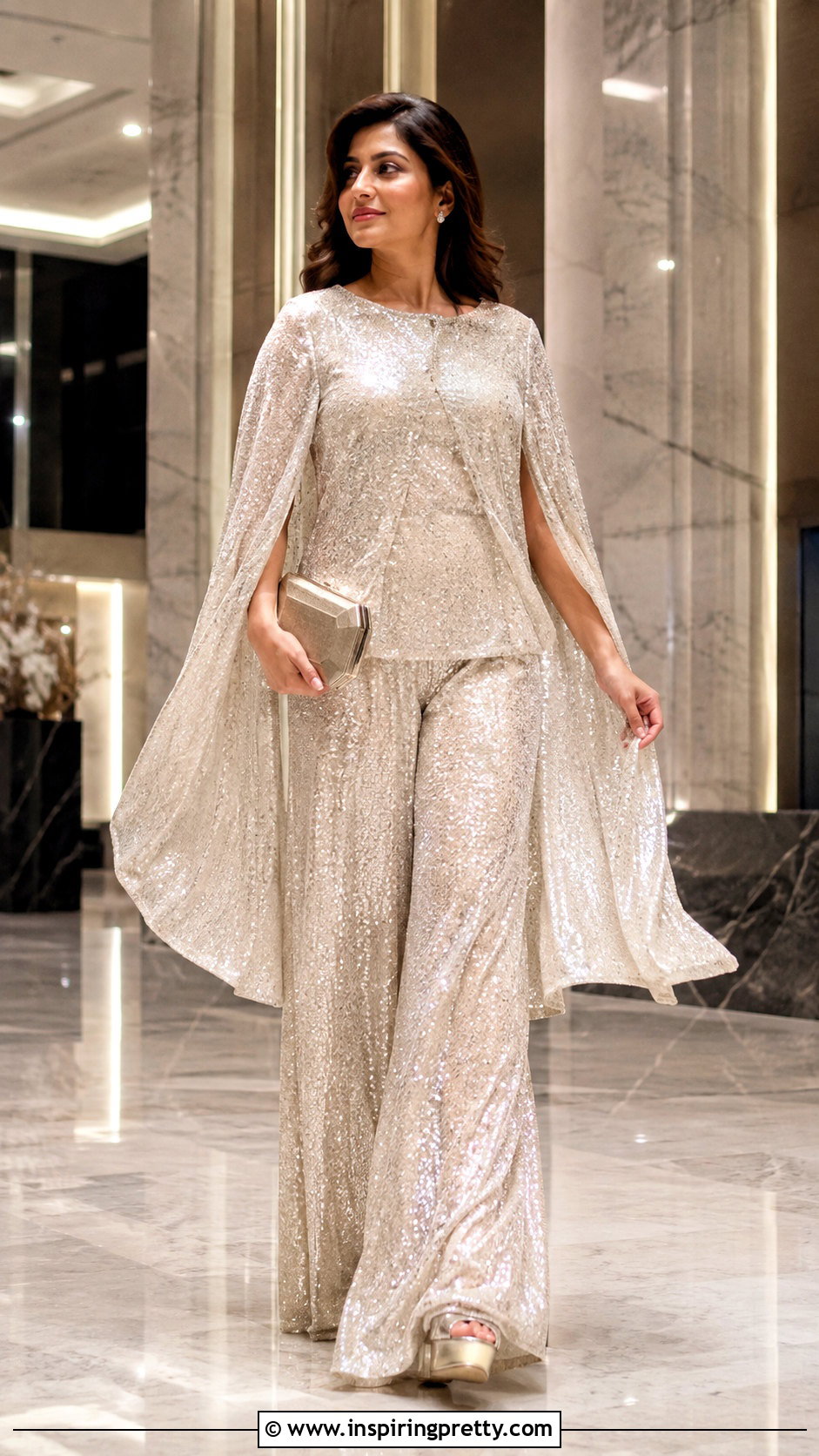 Sequin Palazzo Pants And Cape Top Set - 25 Sequin Pants And Top Sets