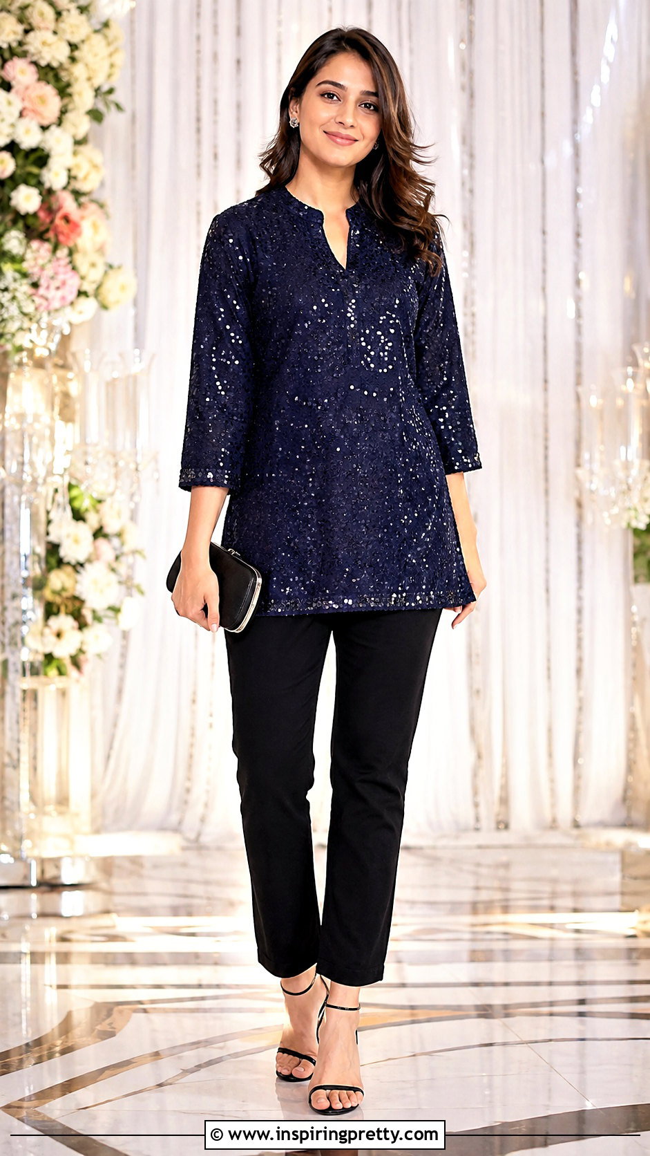 Sequin Short Kurti With Black Jeans - 50 short kurti tops for jeans