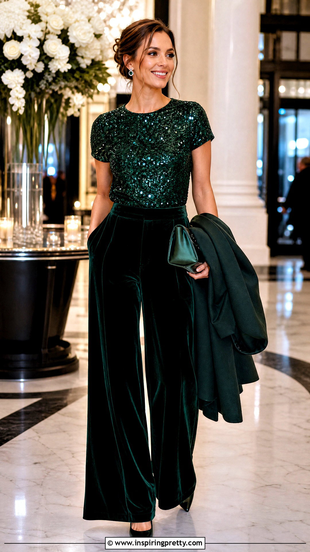 Sequin Short Top With Velvet Palazzo Pants - 50 short top with plazo outfit ideas