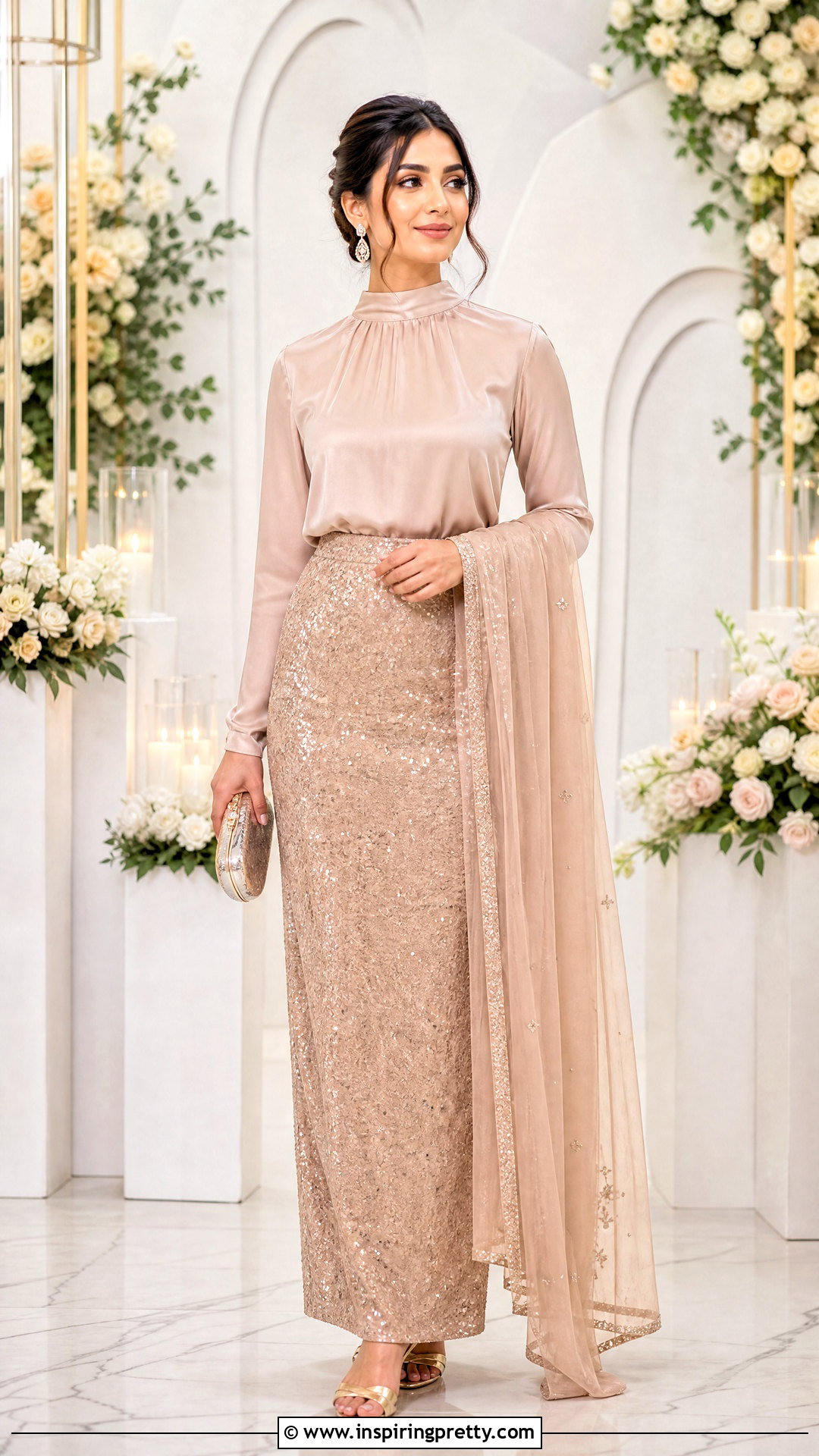 Sequin Skirt And Plain Satin Top Outfit - 50 traditional skirt and top outfit ideas