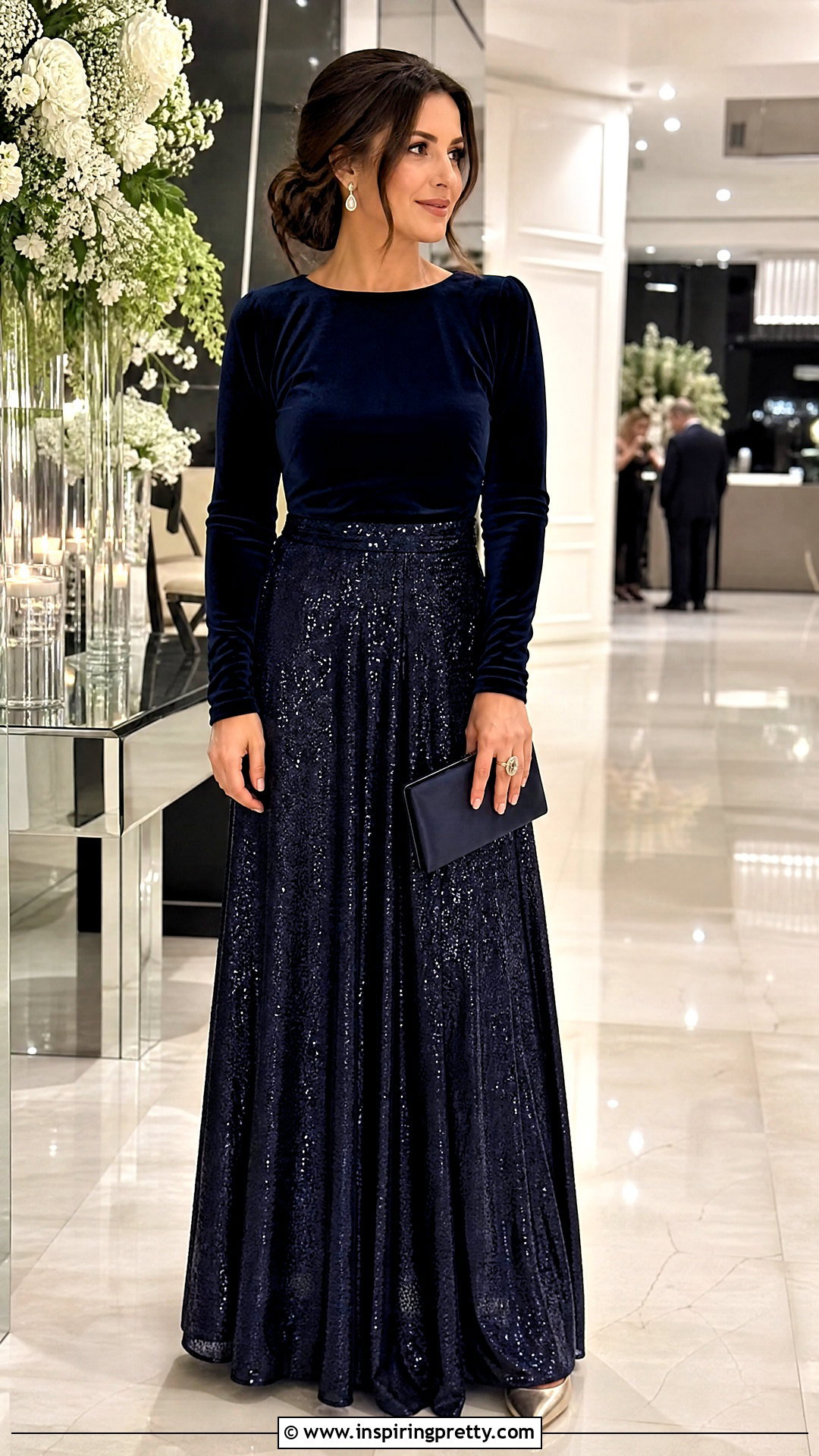 Sequin Skirt And Plain Velvet Top - 50 skirt and top traditional outfit ideas