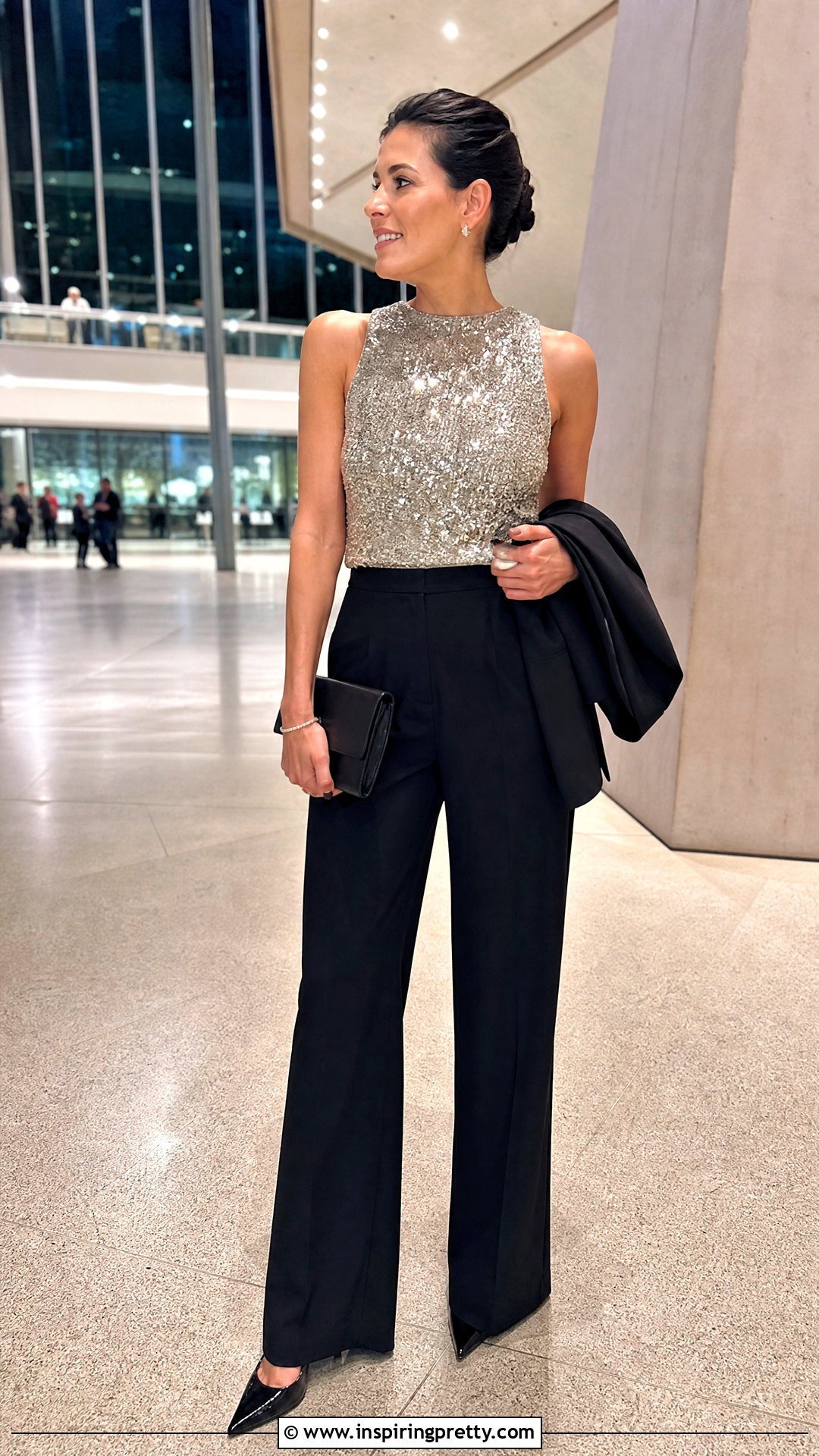 Sequin Sleeveless Top With Tailored Pants - 50 sleeveless tops for women