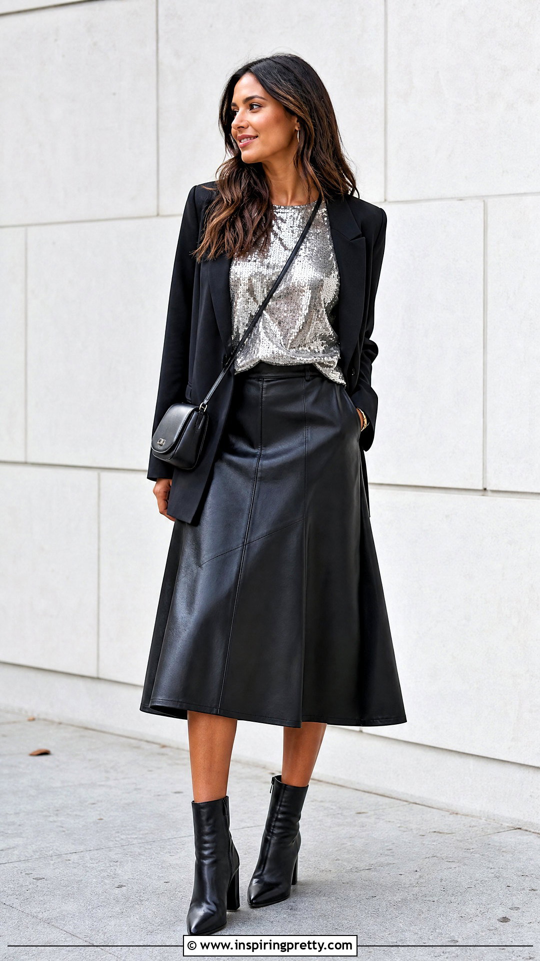 Sequin T Shirt With Faux Leather Skirt - 25 shiny tops for women