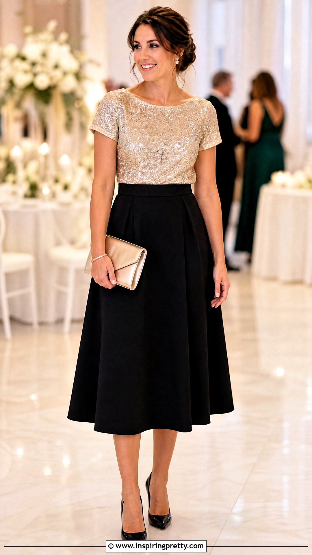 Sequin Top With Black Midi Skirt - 50 elegant tops for women