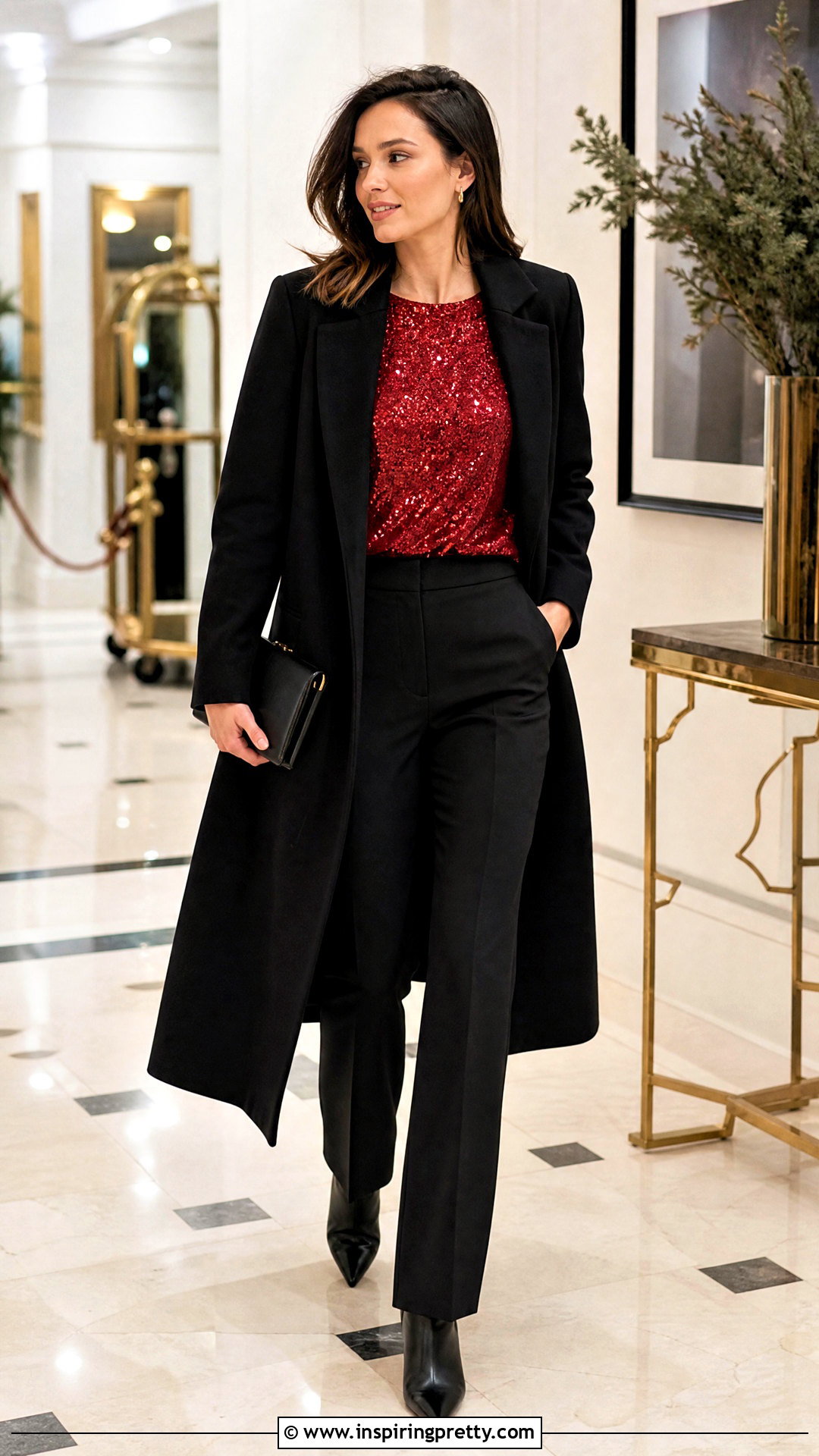 Sequin Top With Black Pants For A Winter Party - 50 Sequin Top outfit ideas