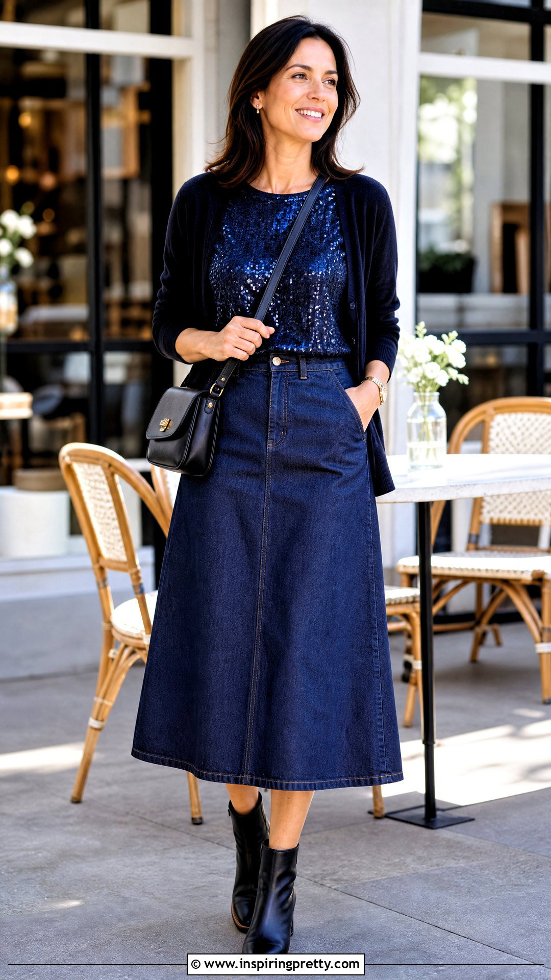 Sequin Top With Denim Skirt - 20 dynamite sequin top outfit ideas