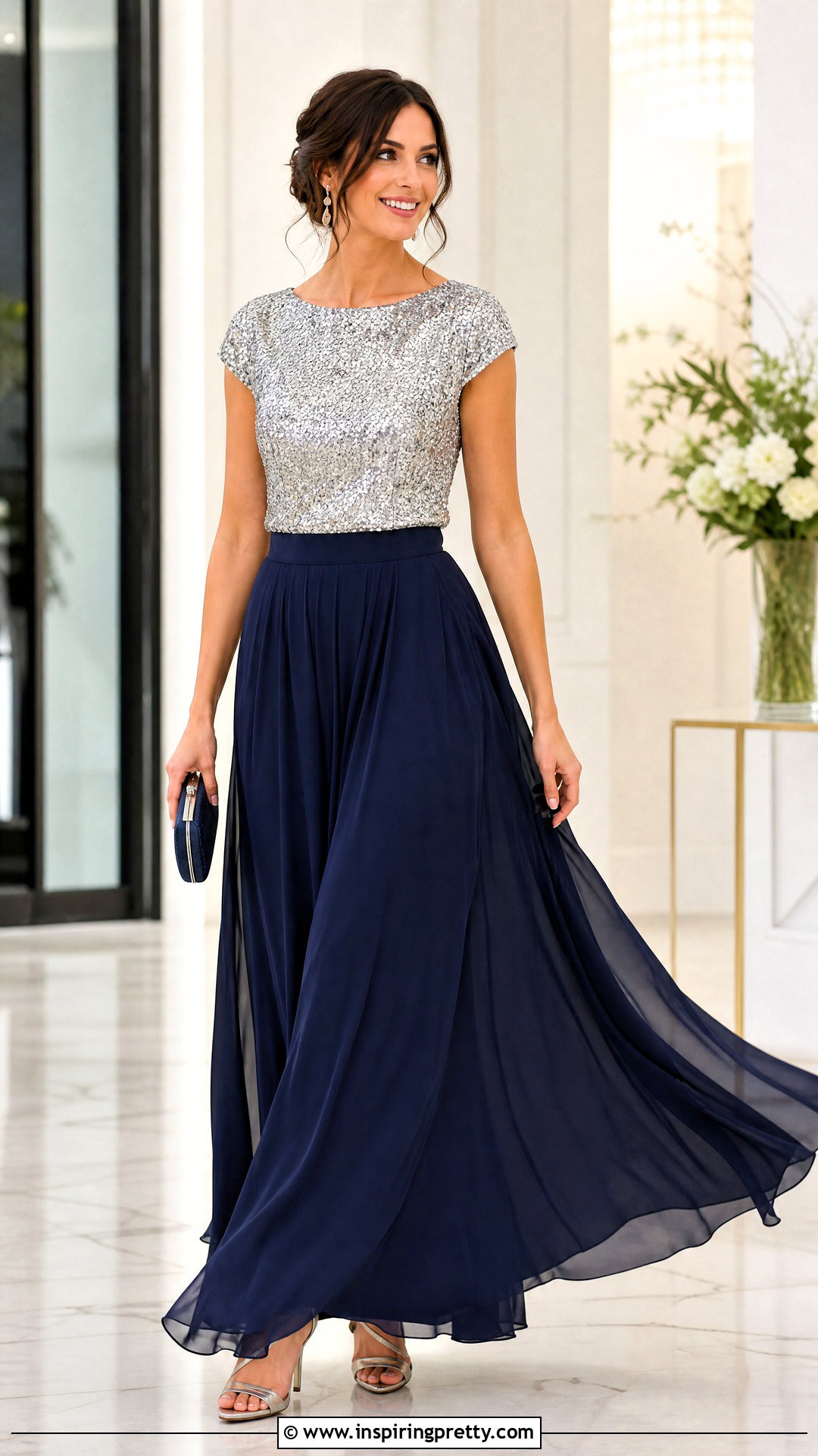 Sequin Top With Maxi Skirt - 20 dynamite sequin top outfit ideas
