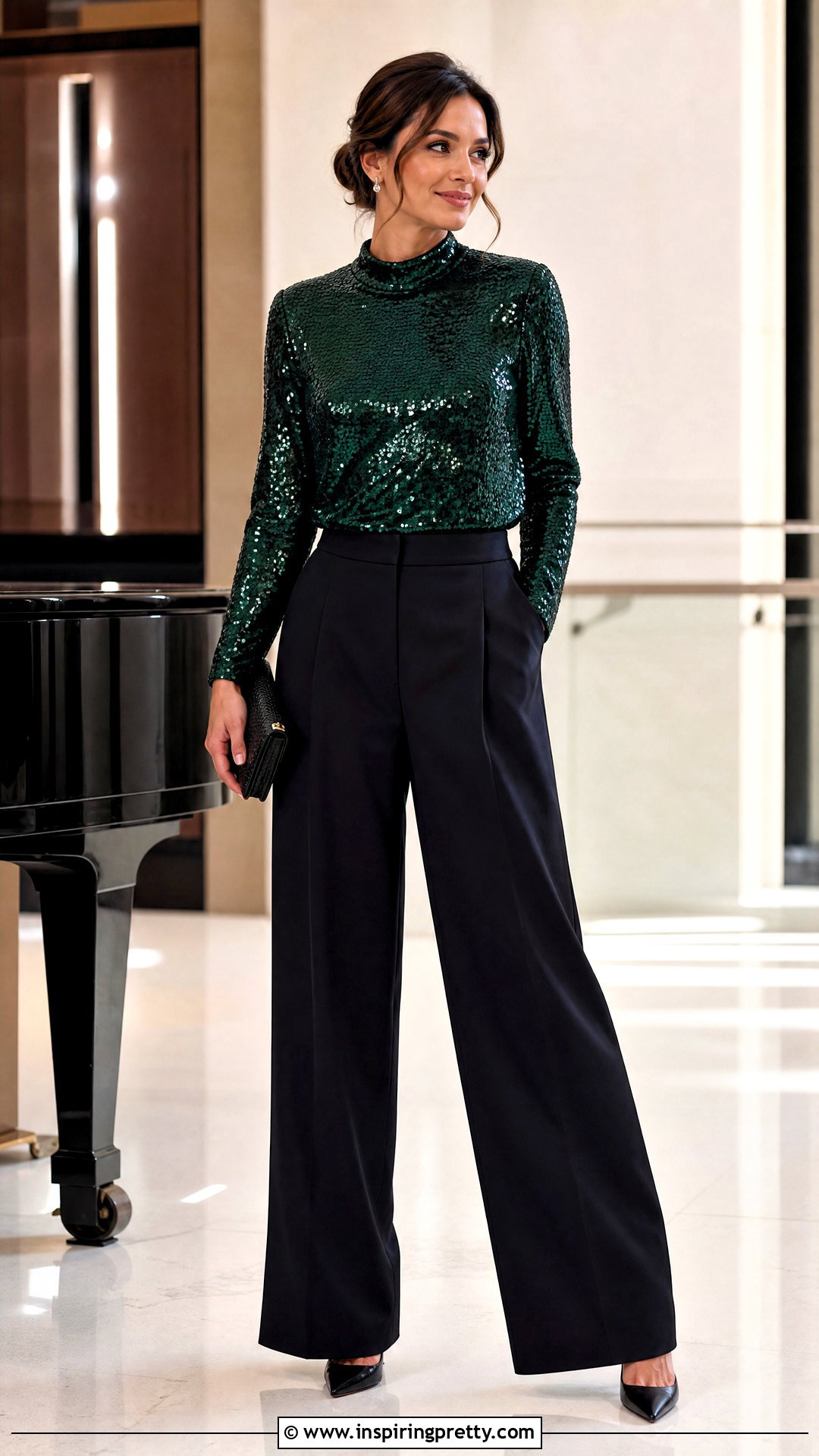 Sequin Top With Tailored Black Pants - 50 tops designs
