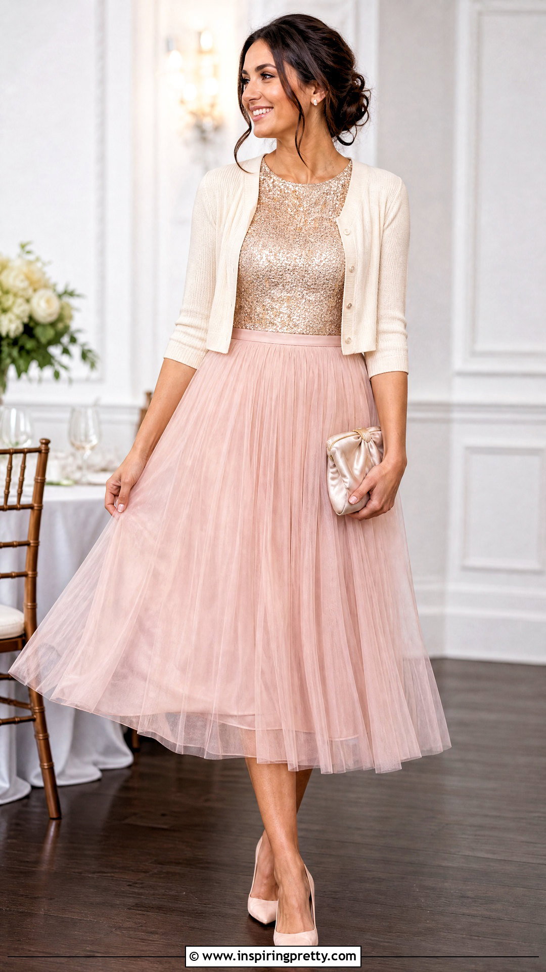 Sequin Top With Tulle Midi Skirt - 20 dynamite sequin top outfit ideas