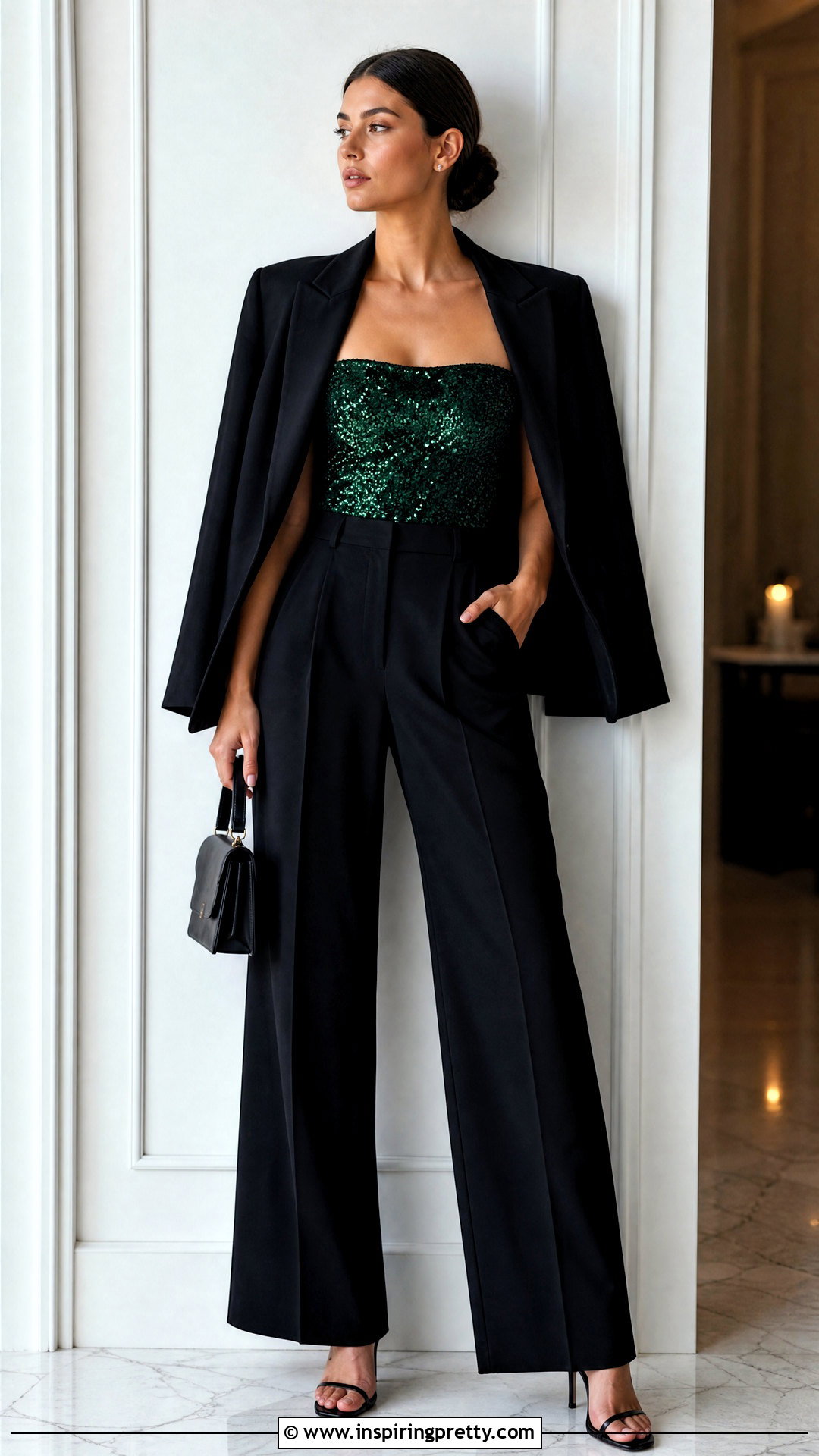 Sequin Tube Top Cami With Black Trousers - 20 Tube Top Cami outfit ideas