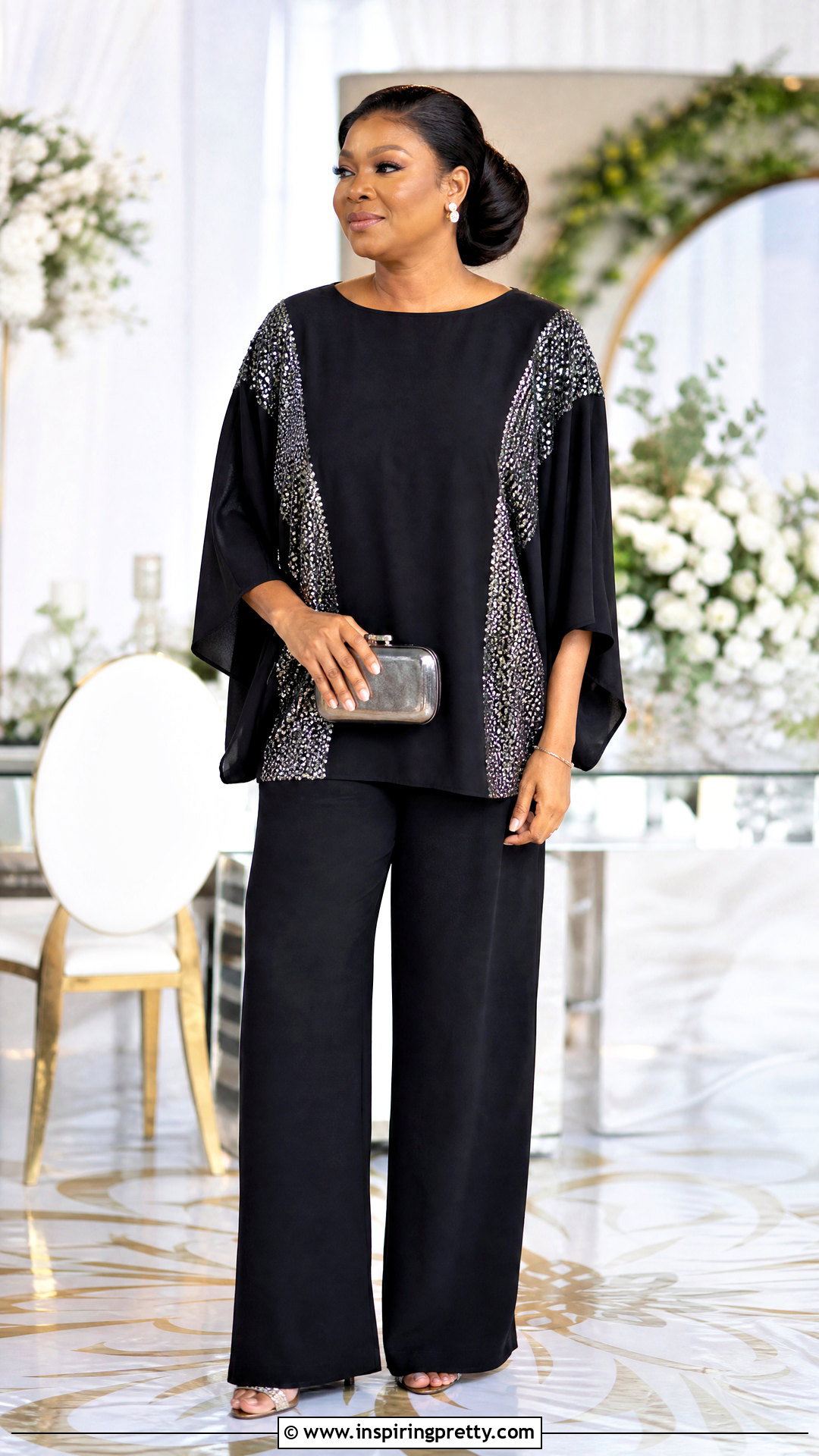 Sequined Bubu Top With Plain Trousers - 50 bubu top style ideas