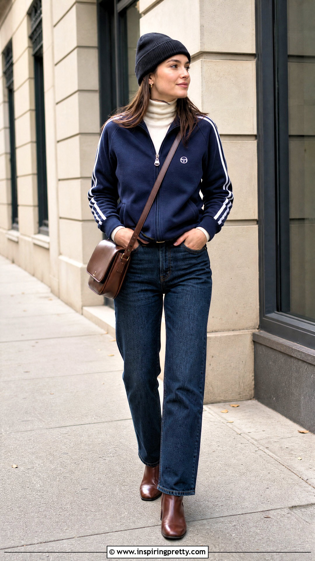 Sergio Tacchini Track Top With a Turtleneck and Jeans - 25 sergio tacchini track top outfit ideas