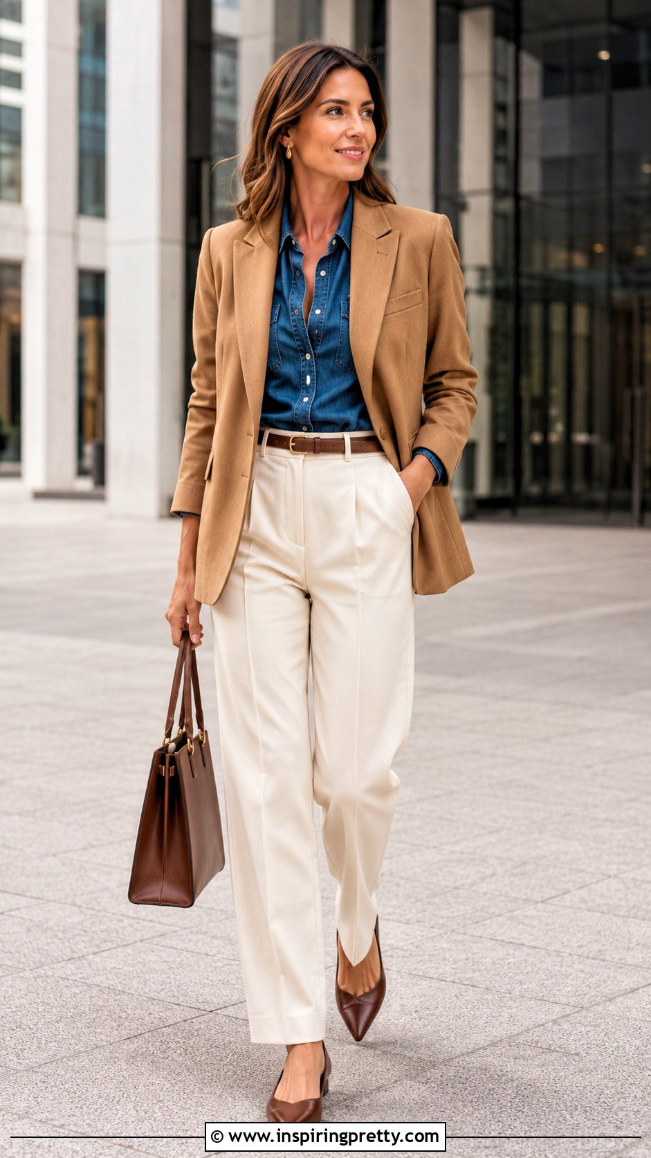 Sezane Denim Top With Blazer And Trousers - 20 sezane denim top outfit ideas