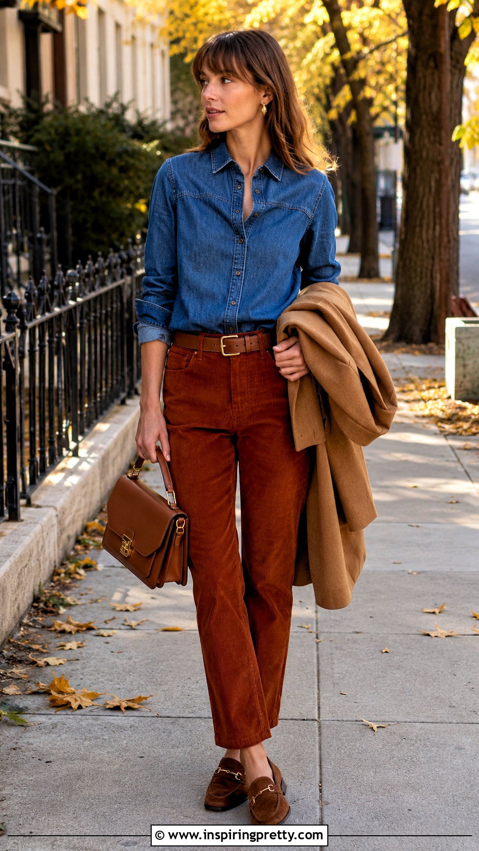 Sezane Denim Top With Corduroy Pants - 20 sezane denim top outfit ideas