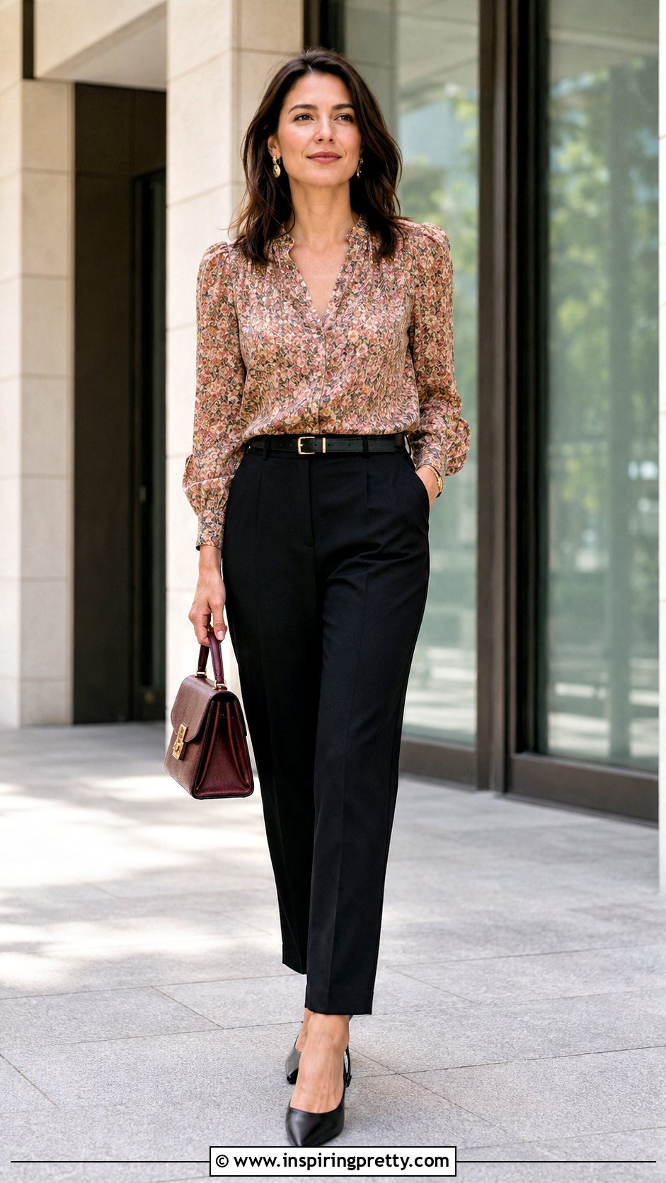 Sezane Floral Top With Black Tailored Pants - 25 sezane floral top outfit ideas